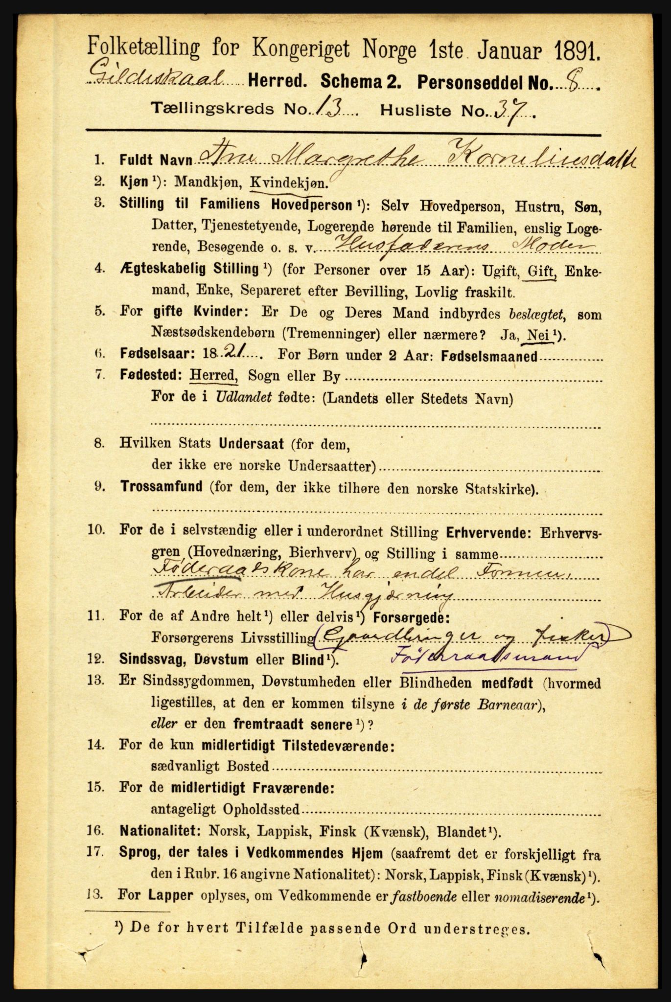 RA, 1891 census for 1838 Gildeskål, 1891, p. 4295