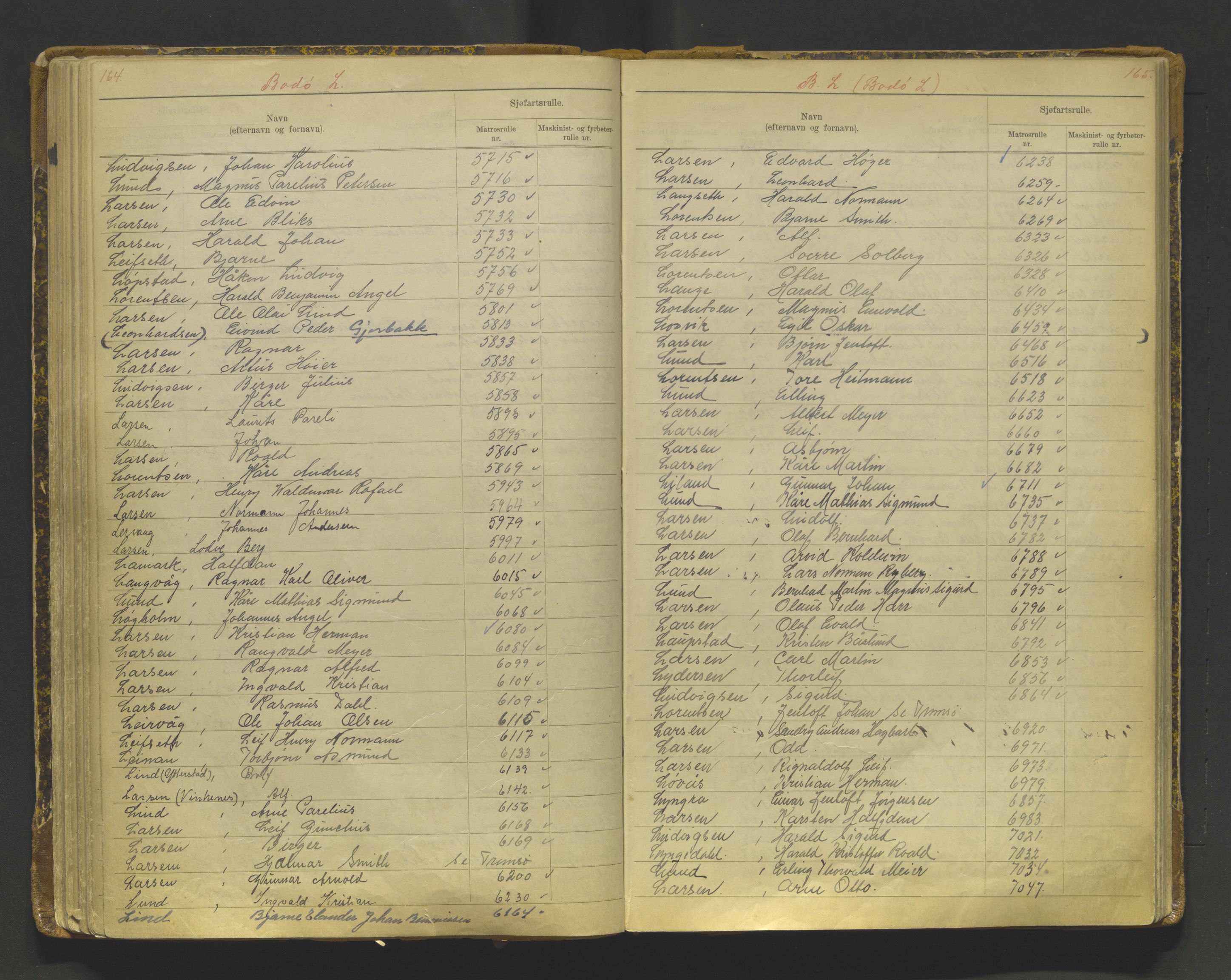 Tromsø sjømannskontor/innrullerings-/mønstringsdistrikt, AV/SATØ-S-0243/G/L0017: Dekker hele Tromsø mønstringsdistrikt fra 01.11.1926, 1926-1948, p. 164-165