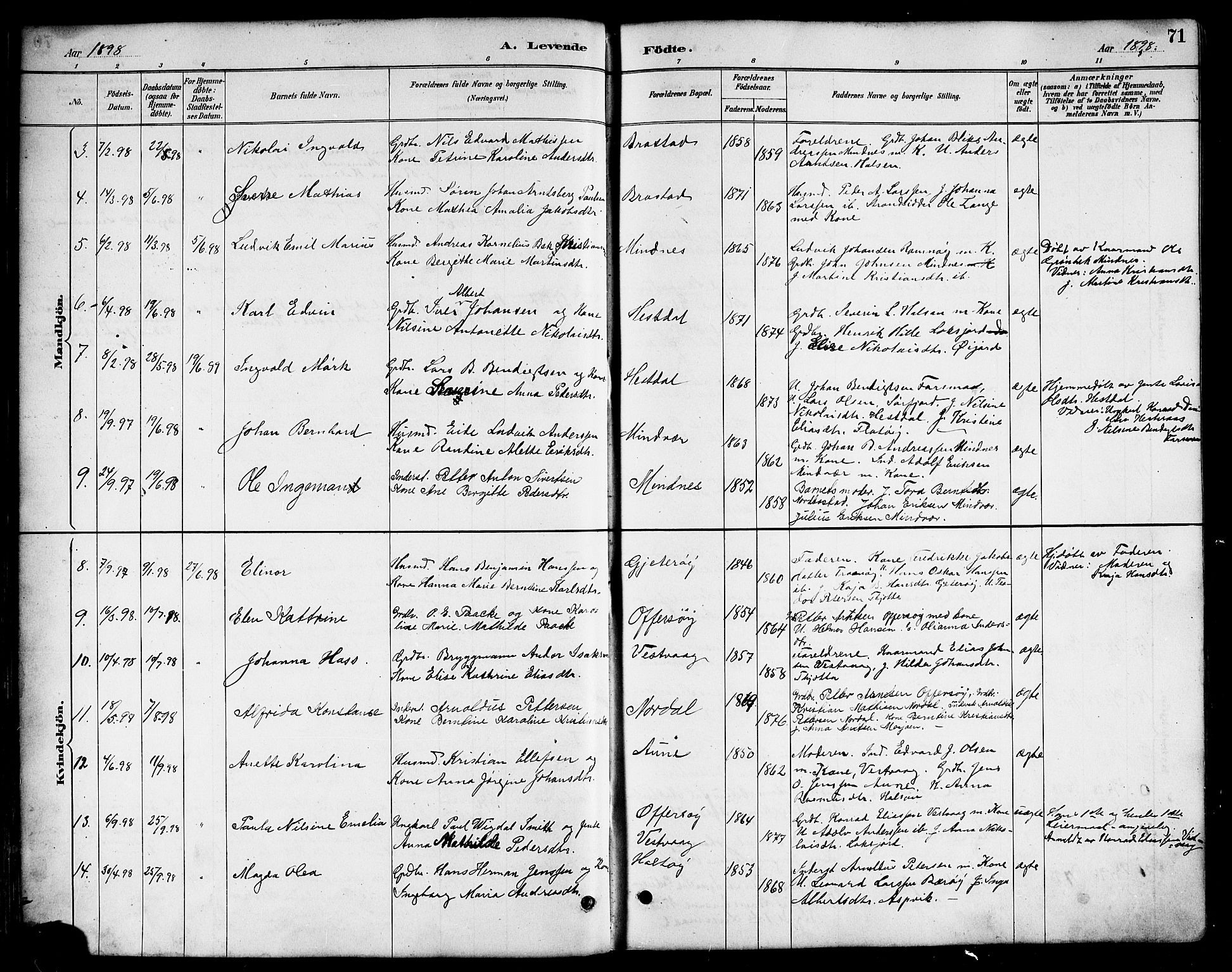 Ministerialprotokoller, klokkerbøker og fødselsregistre - Nordland, AV/SAT-A-1459/817/L0268: Parish register (copy) no. 817C03, 1884-1920, p. 71