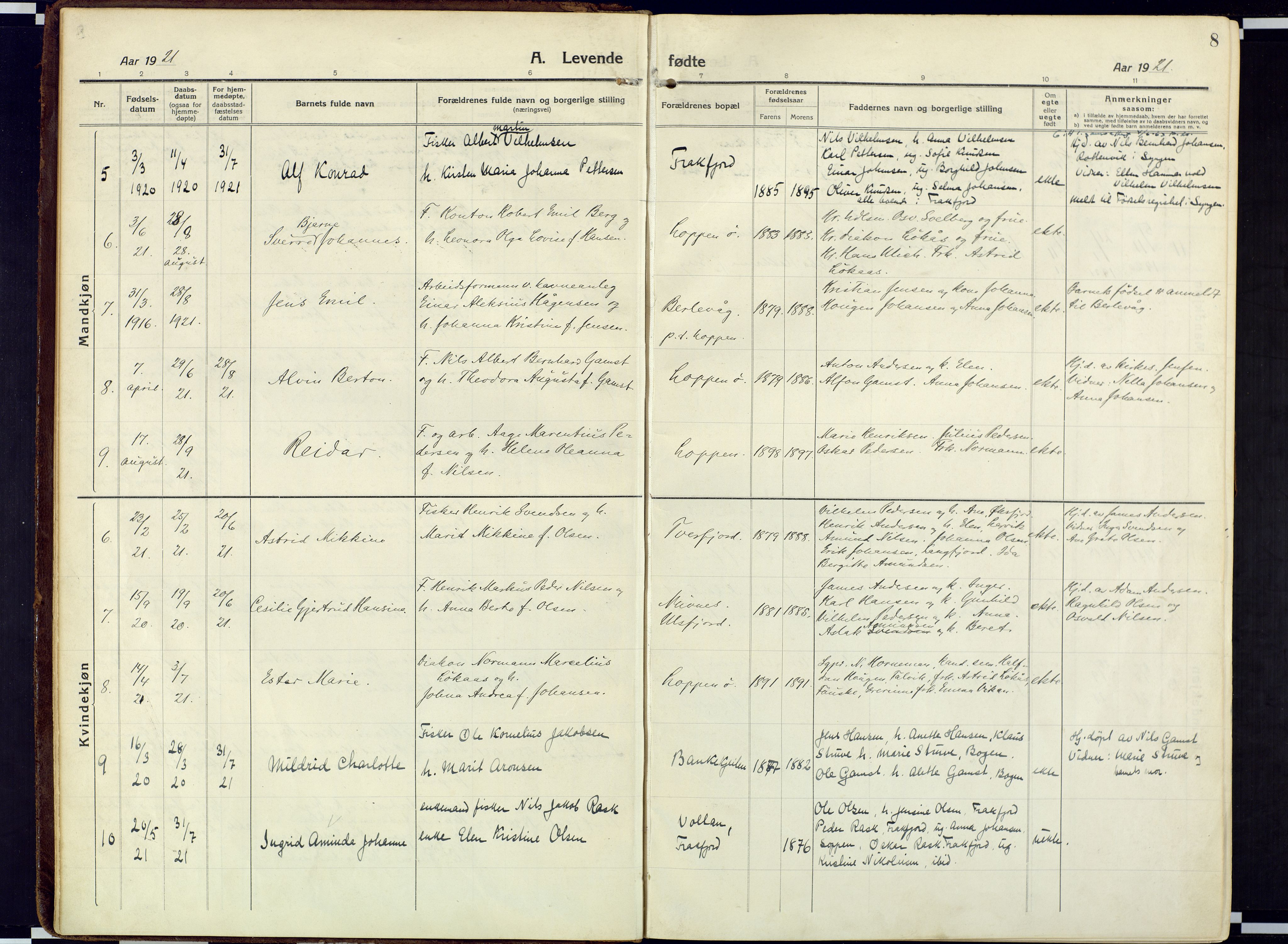 Loppa sokneprestkontor, SATØ/S-1339/H/Ha/L0013kirke: Parish register (official) no. 13, 1920-1932, p. 8