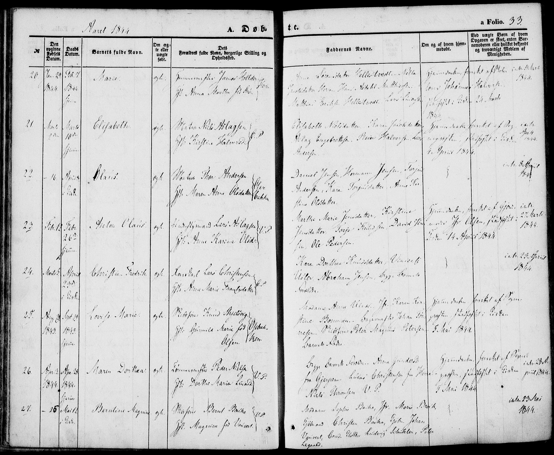 Porsgrunn kirkebøker , AV/SAKO-A-104/F/Fa/L0006: Parish register (official) no. 6, 1841-1857, p. 33