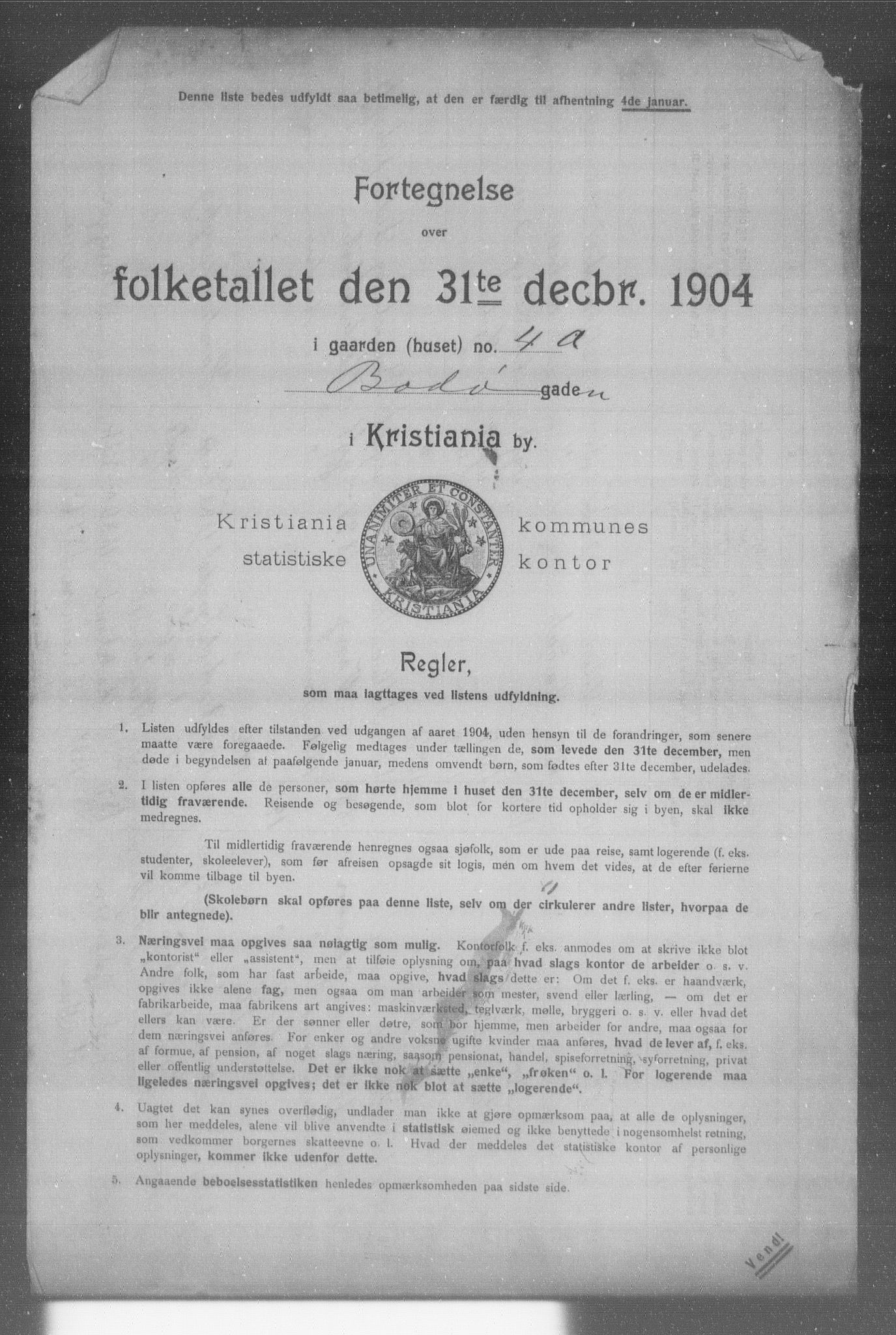 OBA, Municipal Census 1904 for Kristiania, 1904, p. 1454