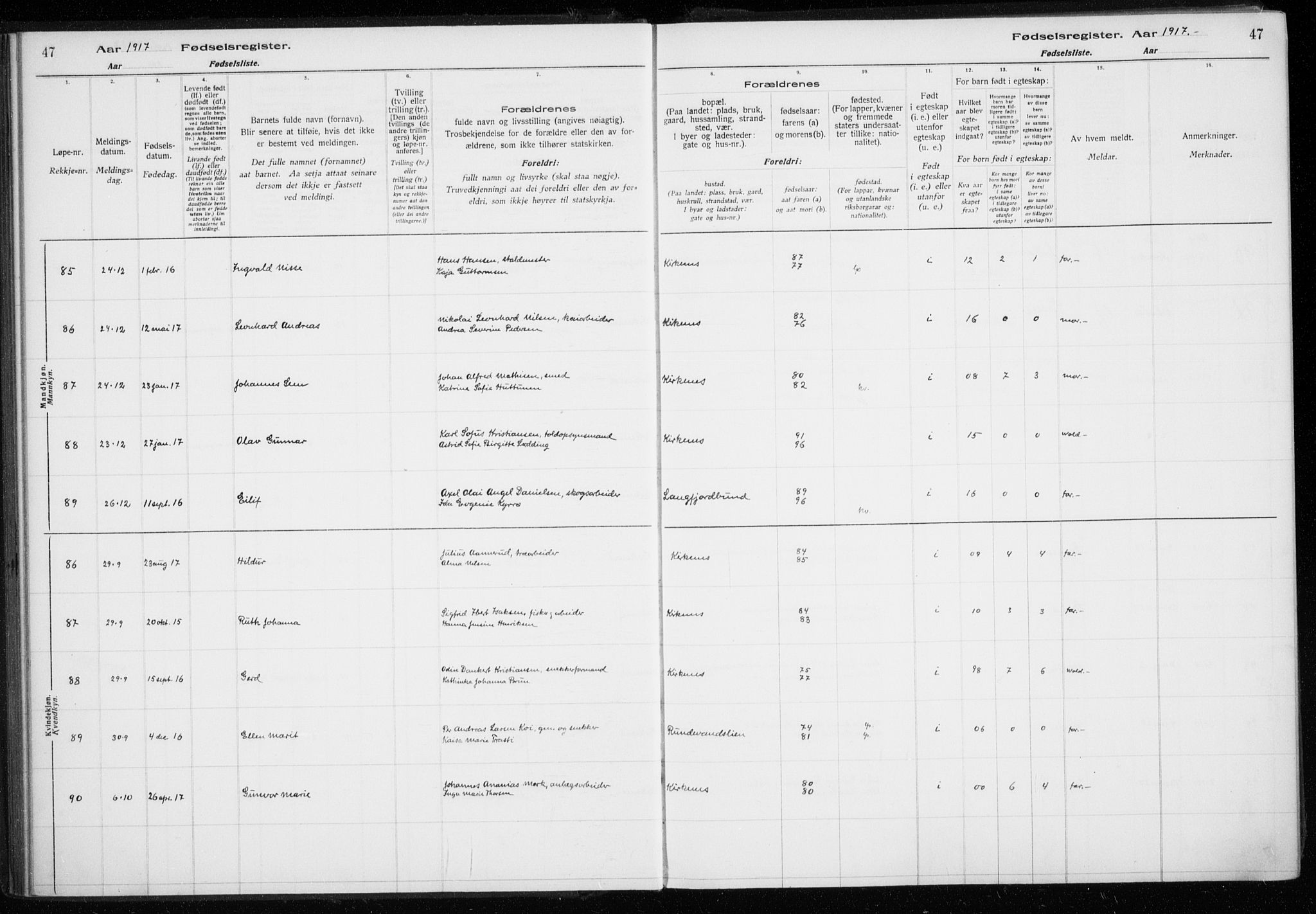 Sør-Varanger sokneprestkontor, AV/SATØ-S-1331/I/Ia/L0016: Birth register no. 16, 1915-1925, p. 47