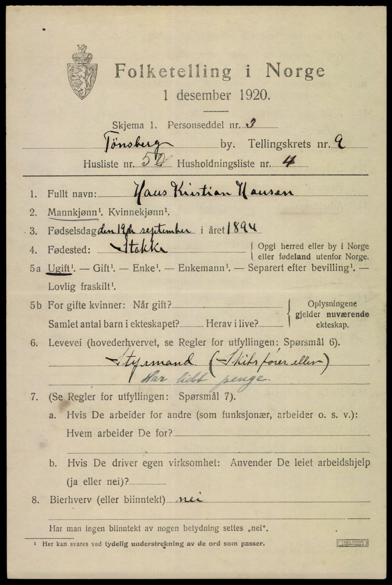 SAKO, 1920 census for Tønsberg, 1920, p. 18077