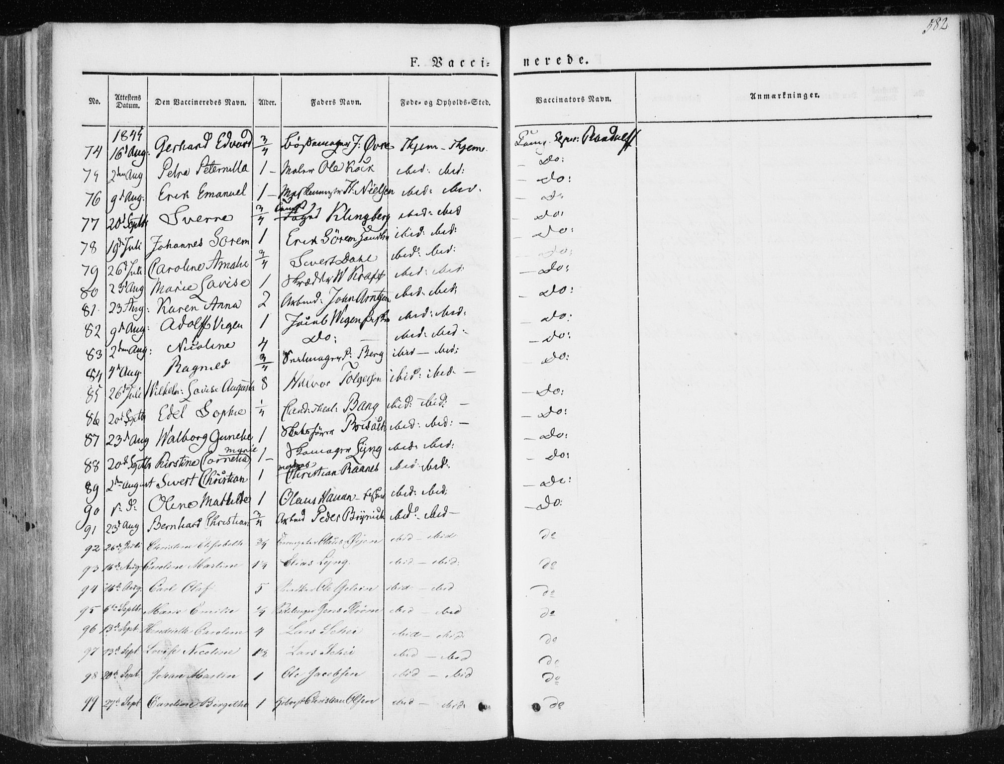 Ministerialprotokoller, klokkerbøker og fødselsregistre - Sør-Trøndelag, SAT/A-1456/601/L0049: Parish register (official) no. 601A17, 1839-1847, p. 582