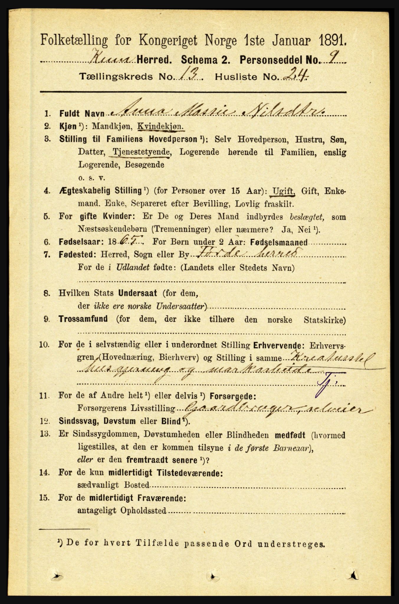 RA, 1891 census for 1437 Kinn, 1891, p. 5232