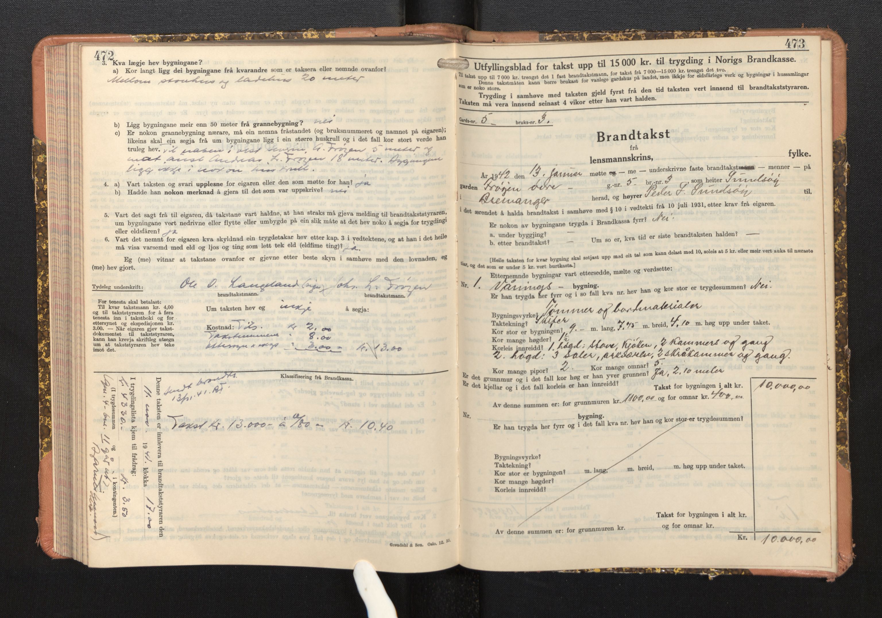 Lensmannen i Bremanger, SAB/A-26701/0012/L0008: Branntakstprotokoll, skjematakst, 1937-1942, p. 472-473