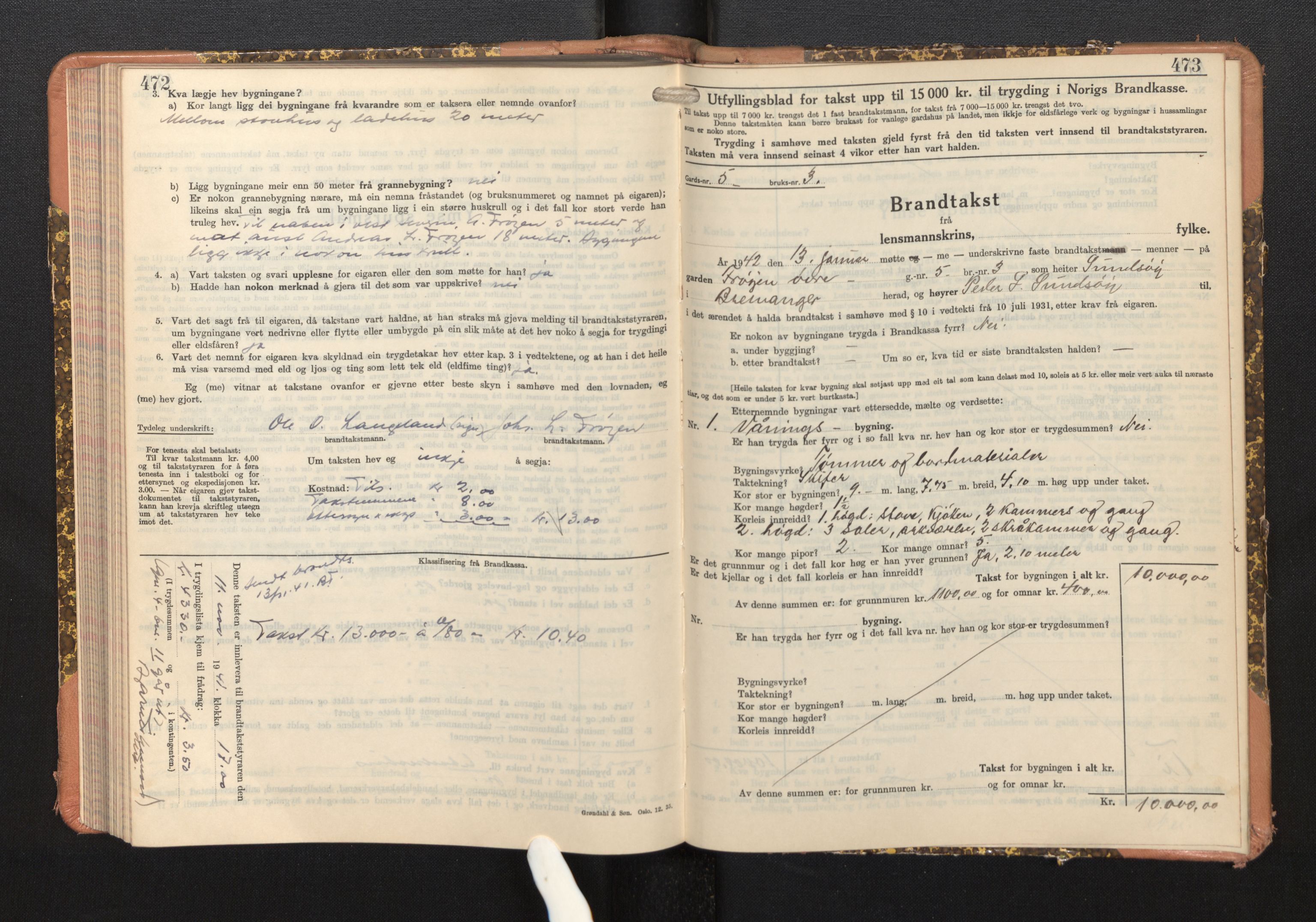 Lensmannen i Bremanger, AV/SAB-A-26701/0012/L0008: Branntakstprotokoll, skjematakst, 1937-1942, p. 472-473