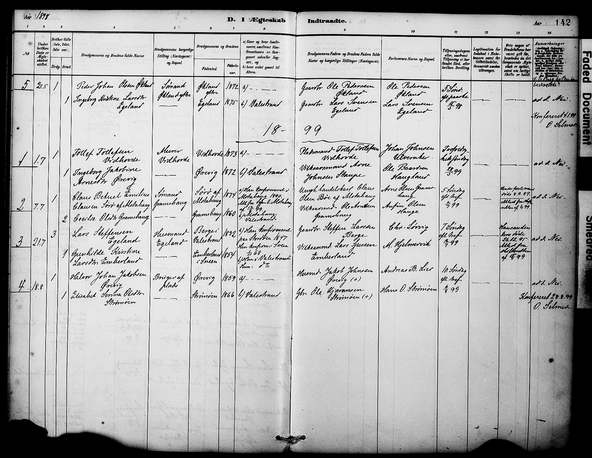 Sveio Sokneprestembete, SAB/A-78501/H/Haa: Parish register (official) no. C 2, 1881-1899, p. 142
