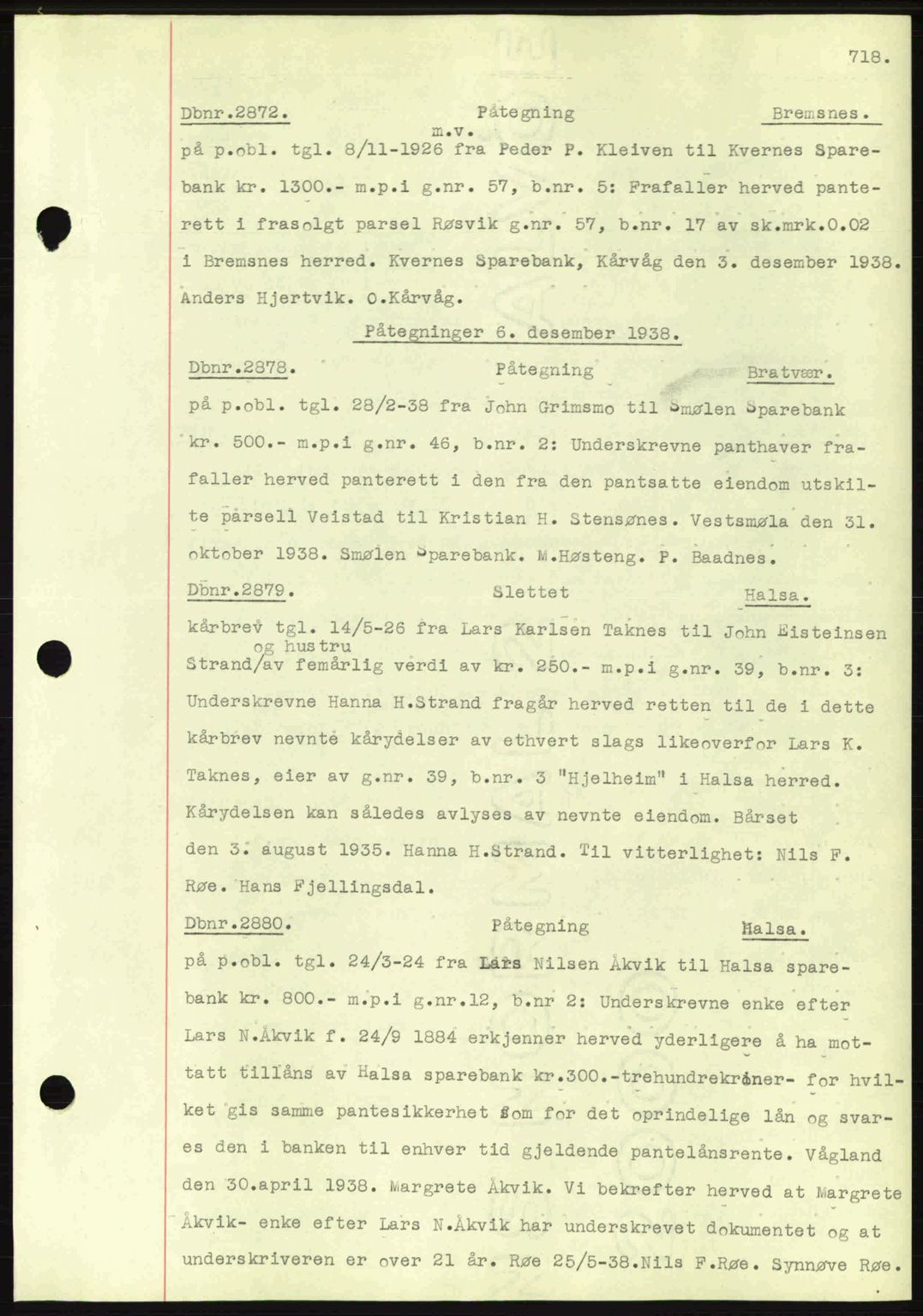 Nordmøre sorenskriveri, AV/SAT-A-4132/1/2/2Ca: Mortgage book no. C80, 1936-1939, Diary no: : 2872/1938