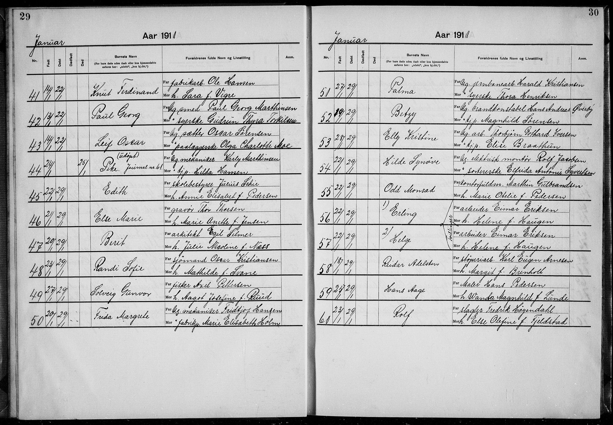 Rikshospitalet prestekontor Kirkebøker, AV/SAO-A-10309b/K/L0007/0001: Baptism register no. 7.1, 1910-1912, p. 29-30