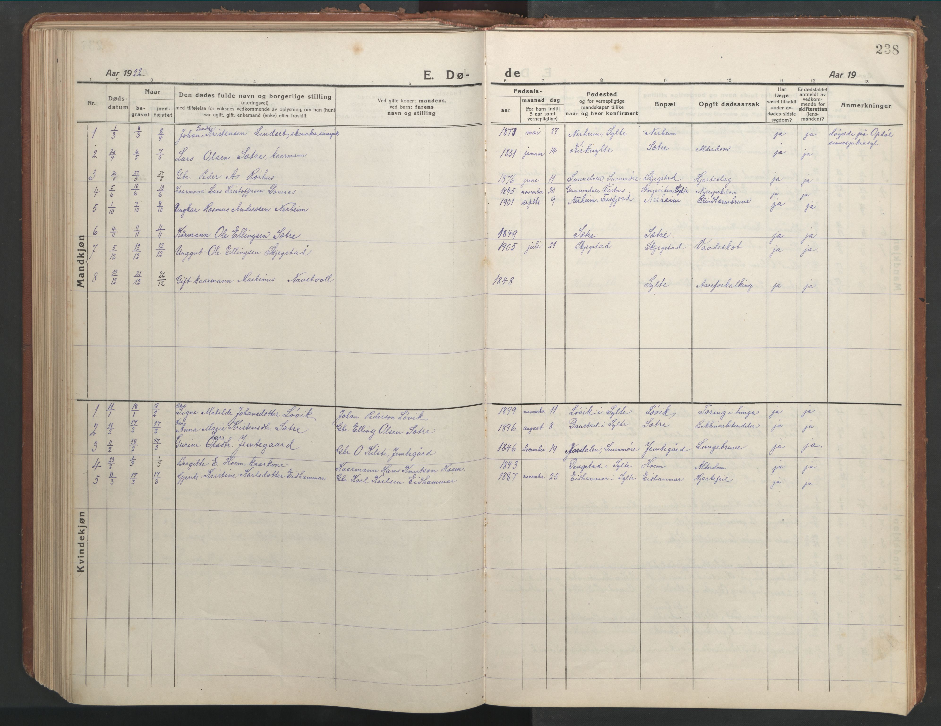 Ministerialprotokoller, klokkerbøker og fødselsregistre - Møre og Romsdal, AV/SAT-A-1454/541/L0548: Parish register (copy) no. 541C03, 1921-1960, p. 238