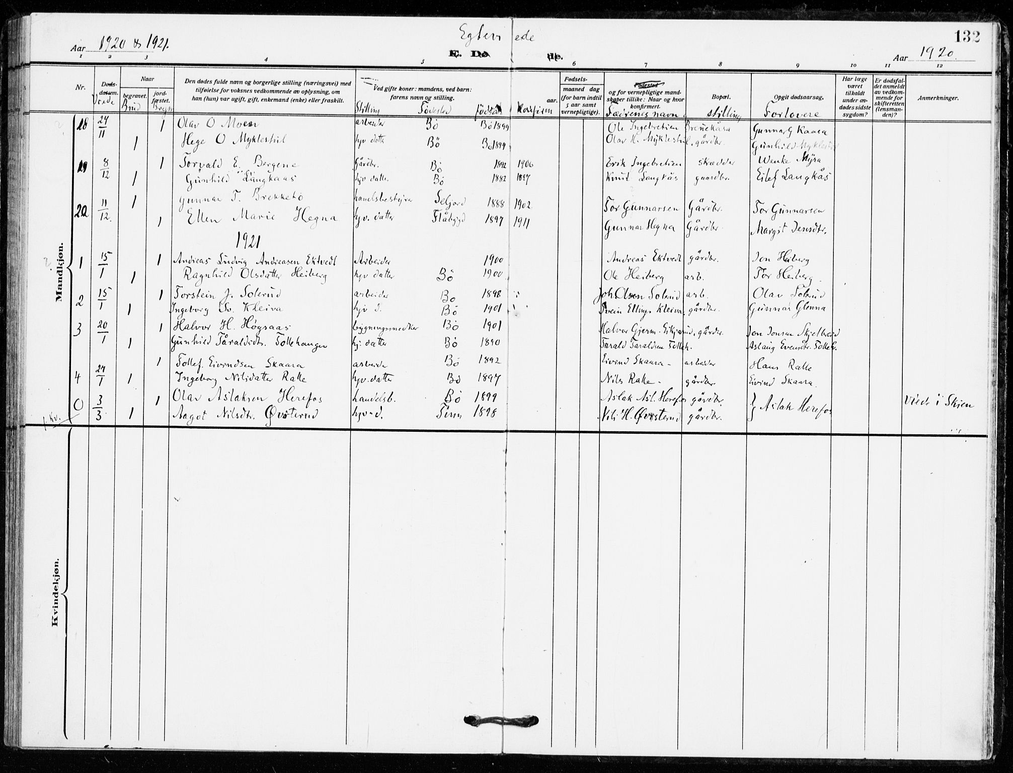 Bø kirkebøker, AV/SAKO-A-257/F/Fa/L0013: Parish register (official) no. 13, 1909-1921, p. 132