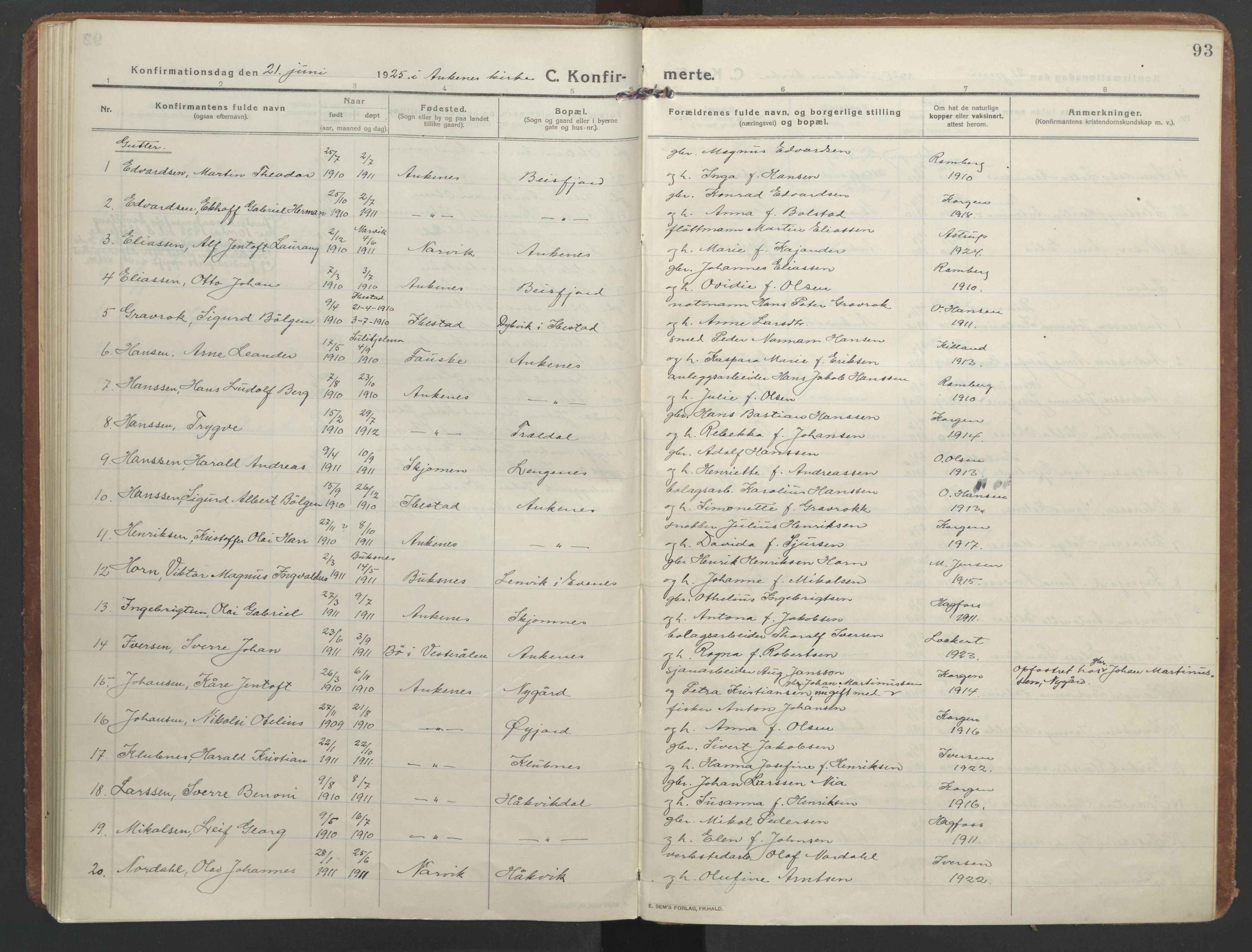 Ministerialprotokoller, klokkerbøker og fødselsregistre - Nordland, AV/SAT-A-1459/866/L0944: Parish register (official) no. 866A07, 1906-1926, p. 93