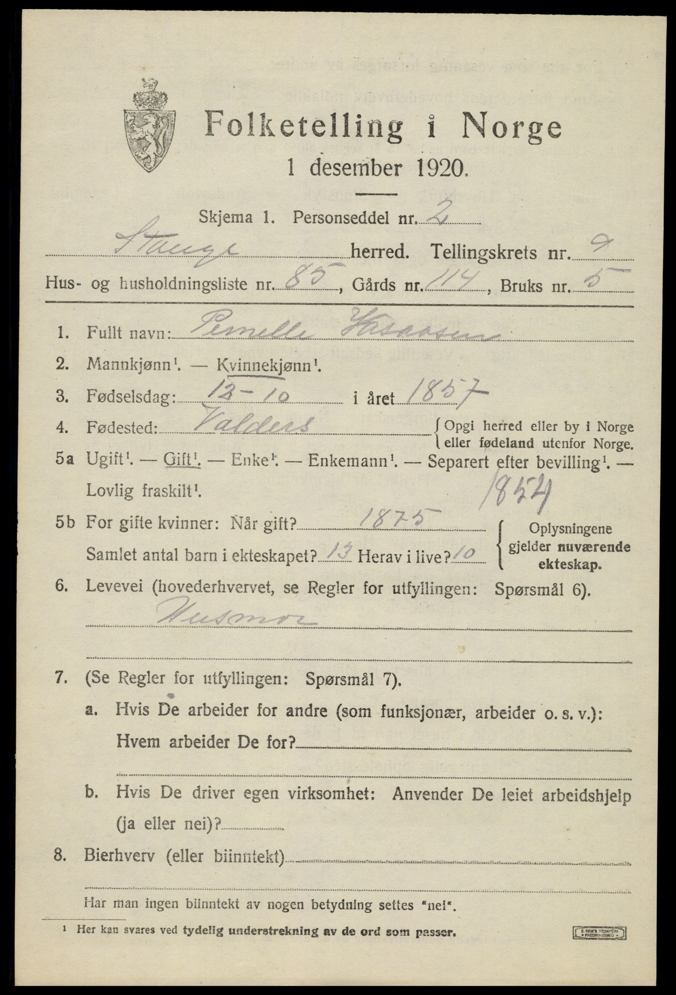 SAH, 1920 census for Stange, 1920, p. 15647