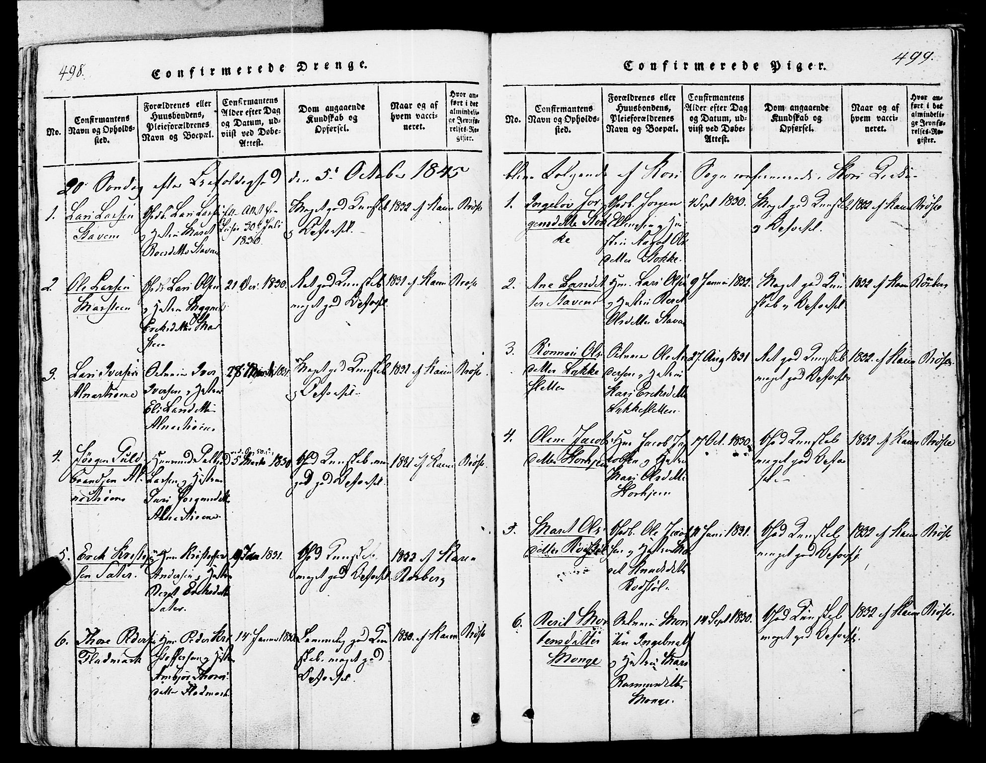 Ministerialprotokoller, klokkerbøker og fødselsregistre - Møre og Romsdal, AV/SAT-A-1454/546/L0593: Parish register (official) no. 546A01, 1818-1853, p. 498-499