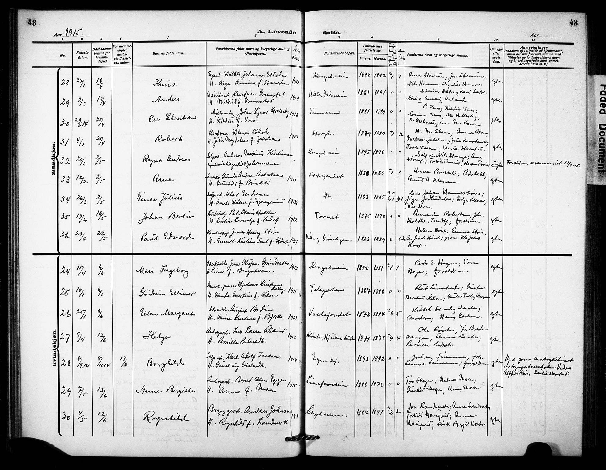 Notodden kirkebøker, AV/SAKO-A-290/G/Ga/L0001: Parish register (copy) no. 1, 1912-1923, p. 43