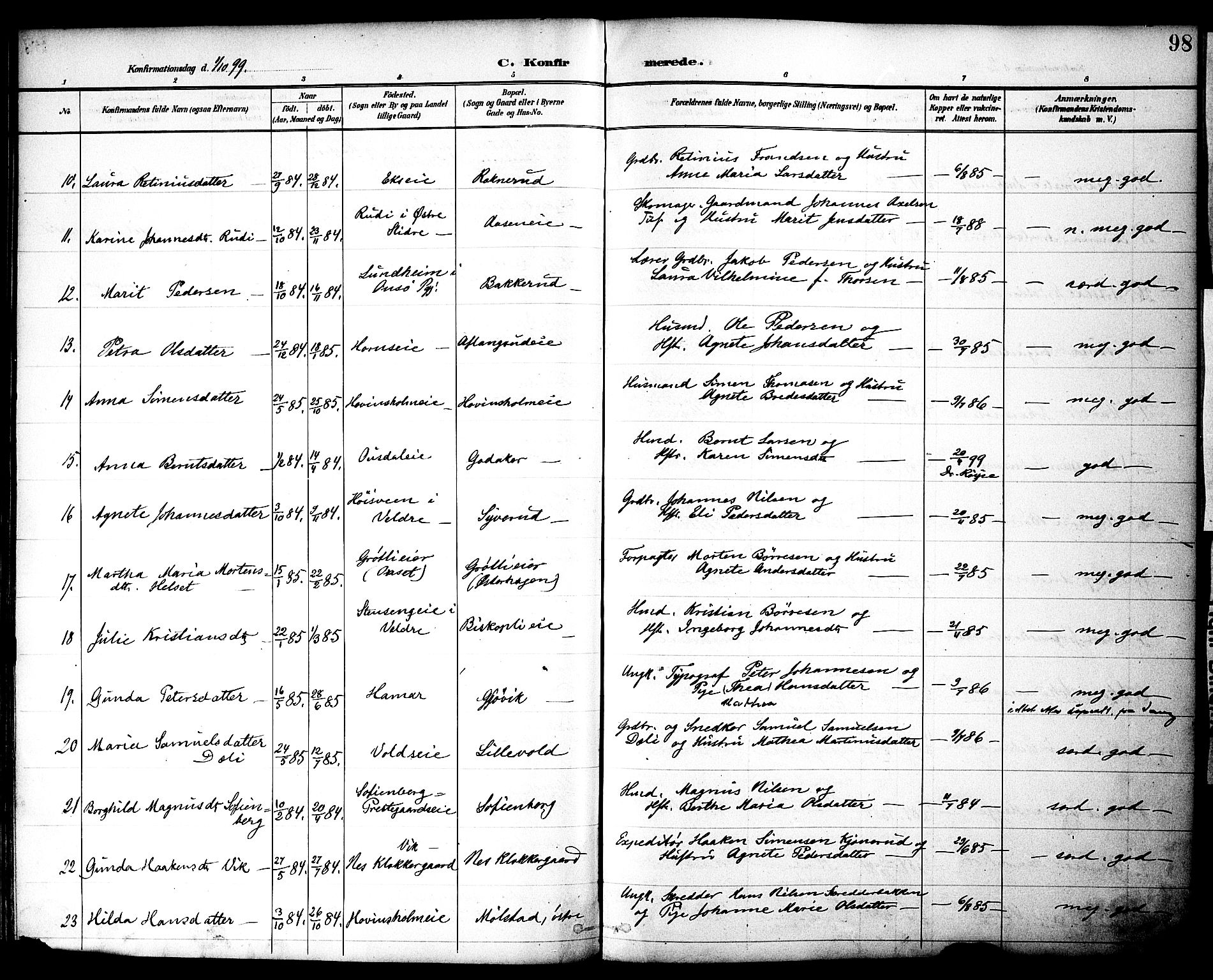 Nes prestekontor, Hedmark, AV/SAH-PREST-020/K/Ka/L0010: Parish register (official) no. 10, 1887-1905, p. 98