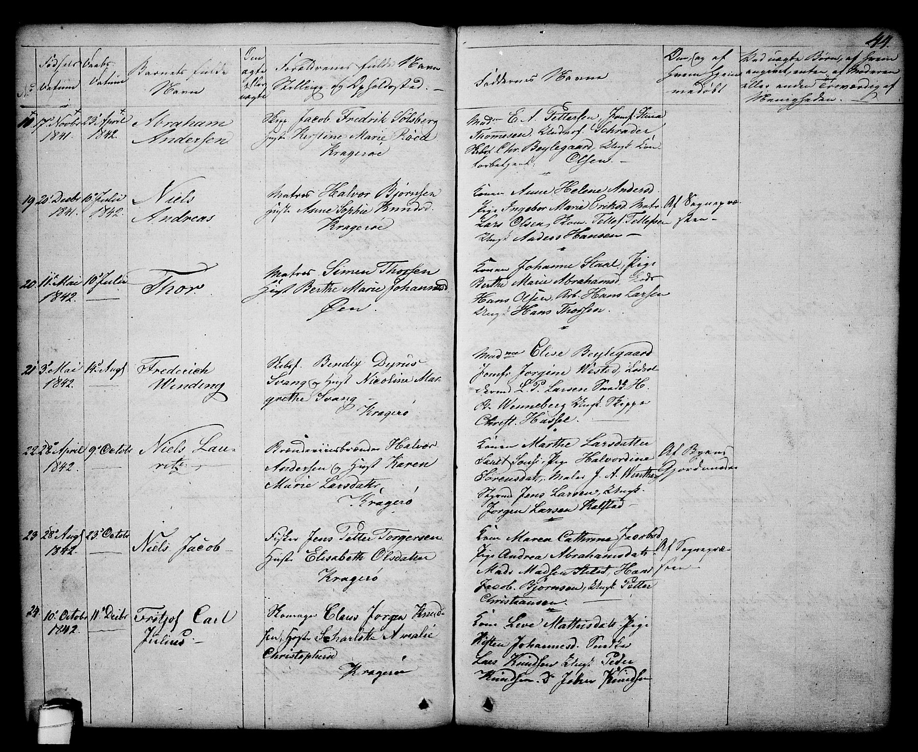 Kragerø kirkebøker, AV/SAKO-A-278/G/Ga/L0003: Parish register (copy) no. 3, 1832-1852, p. 44