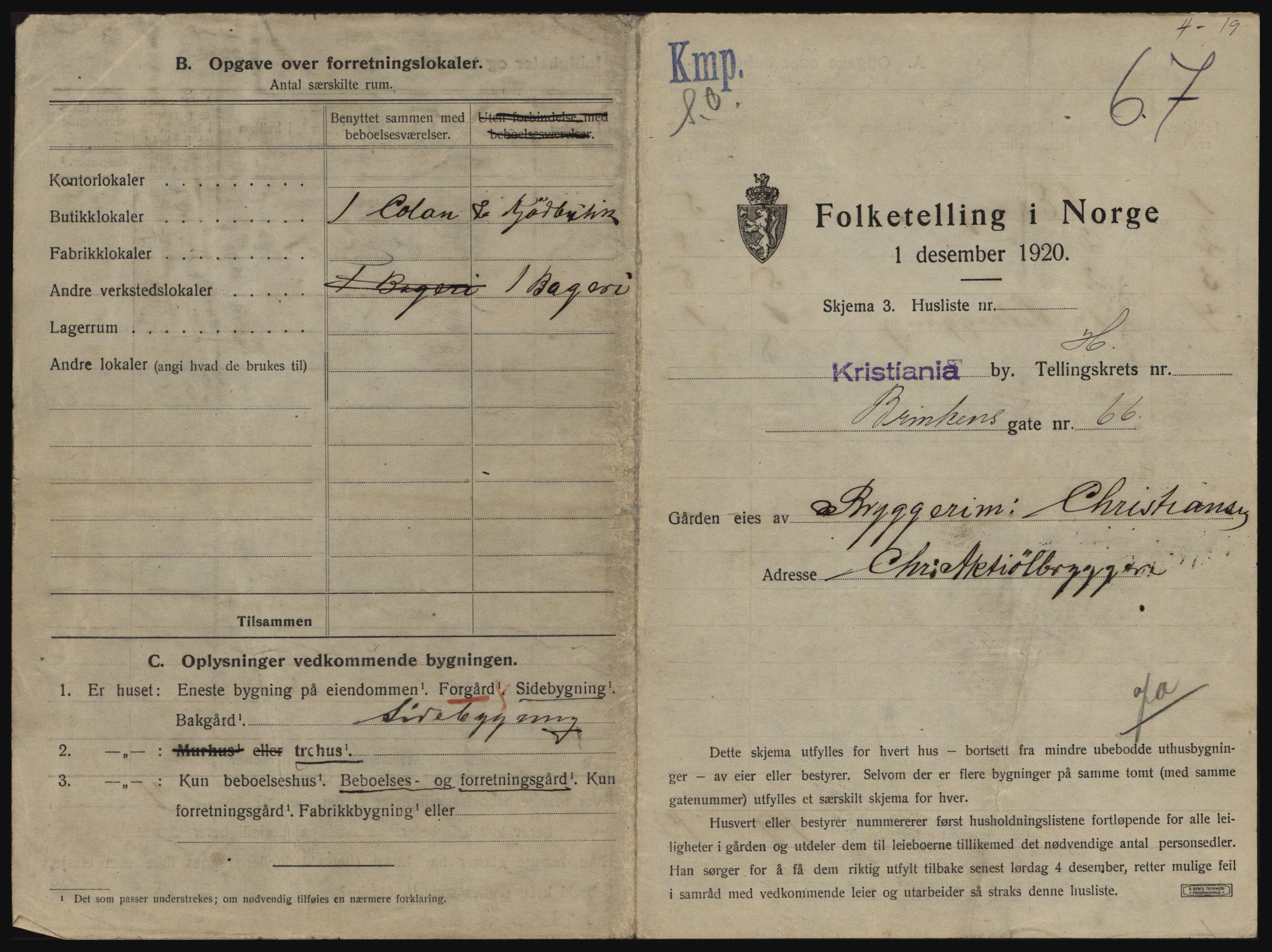 SAO, 1920 census for Kristiania, 1920, p. 9232