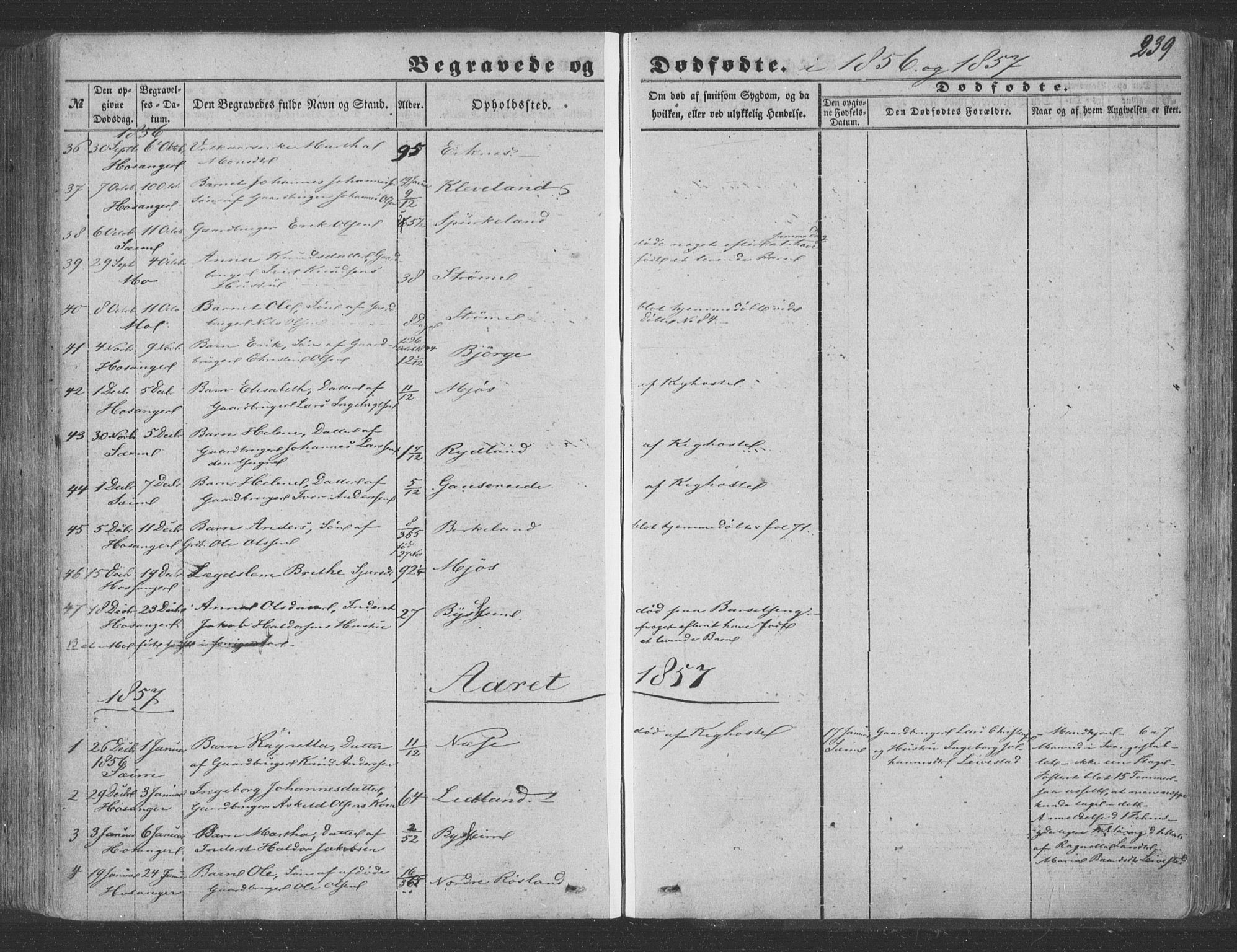 Hosanger sokneprestembete, SAB/A-75801/H/Haa: Parish register (official) no. A 8, 1849-1863, p. 239