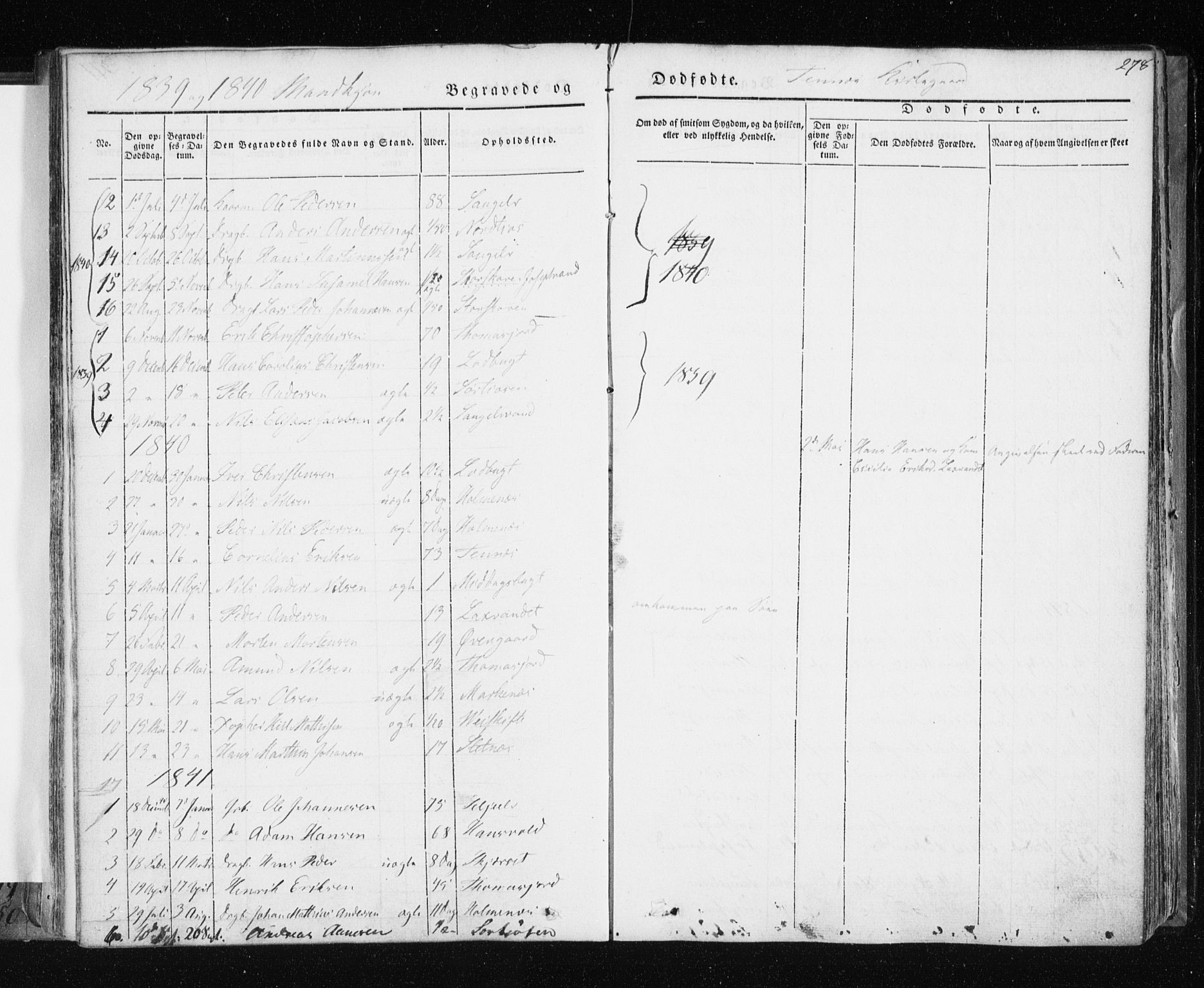 Tromsø sokneprestkontor/stiftsprosti/domprosti, SATØ/S-1343/G/Ga/L0009kirke: Parish register (official) no. 9, 1837-1847, p. 278