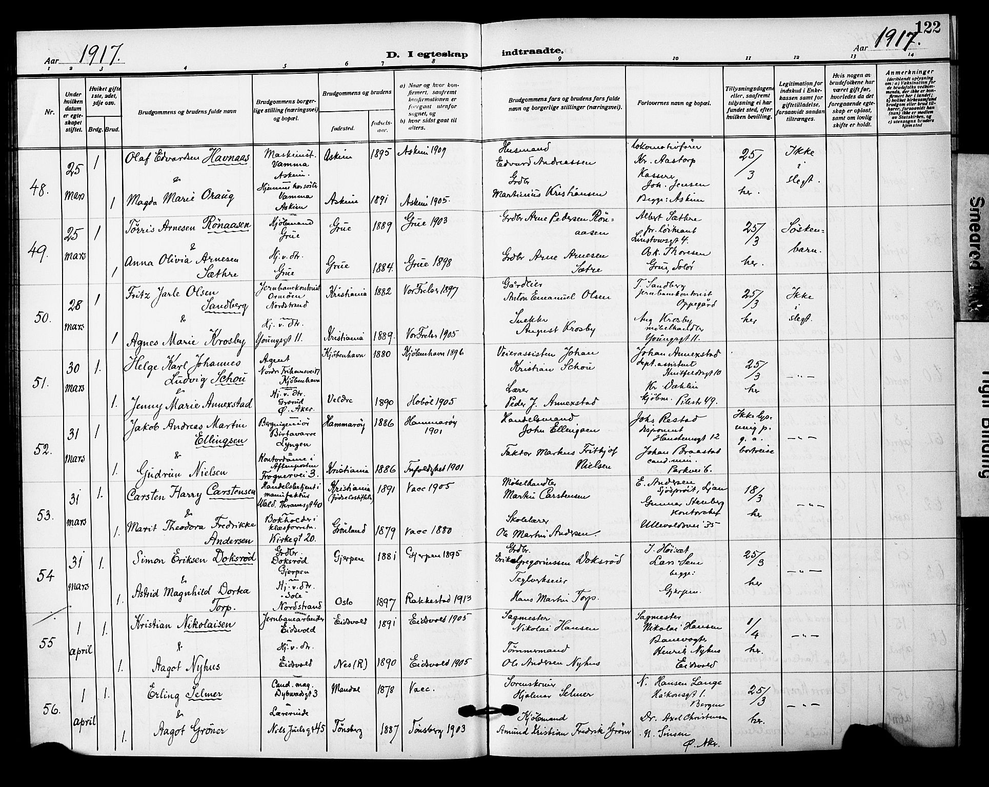 Oslo domkirke Kirkebøker, AV/SAO-A-10752/F/Fa/L0034: Parish register (official) no. 34, 1913-1921, p. 122