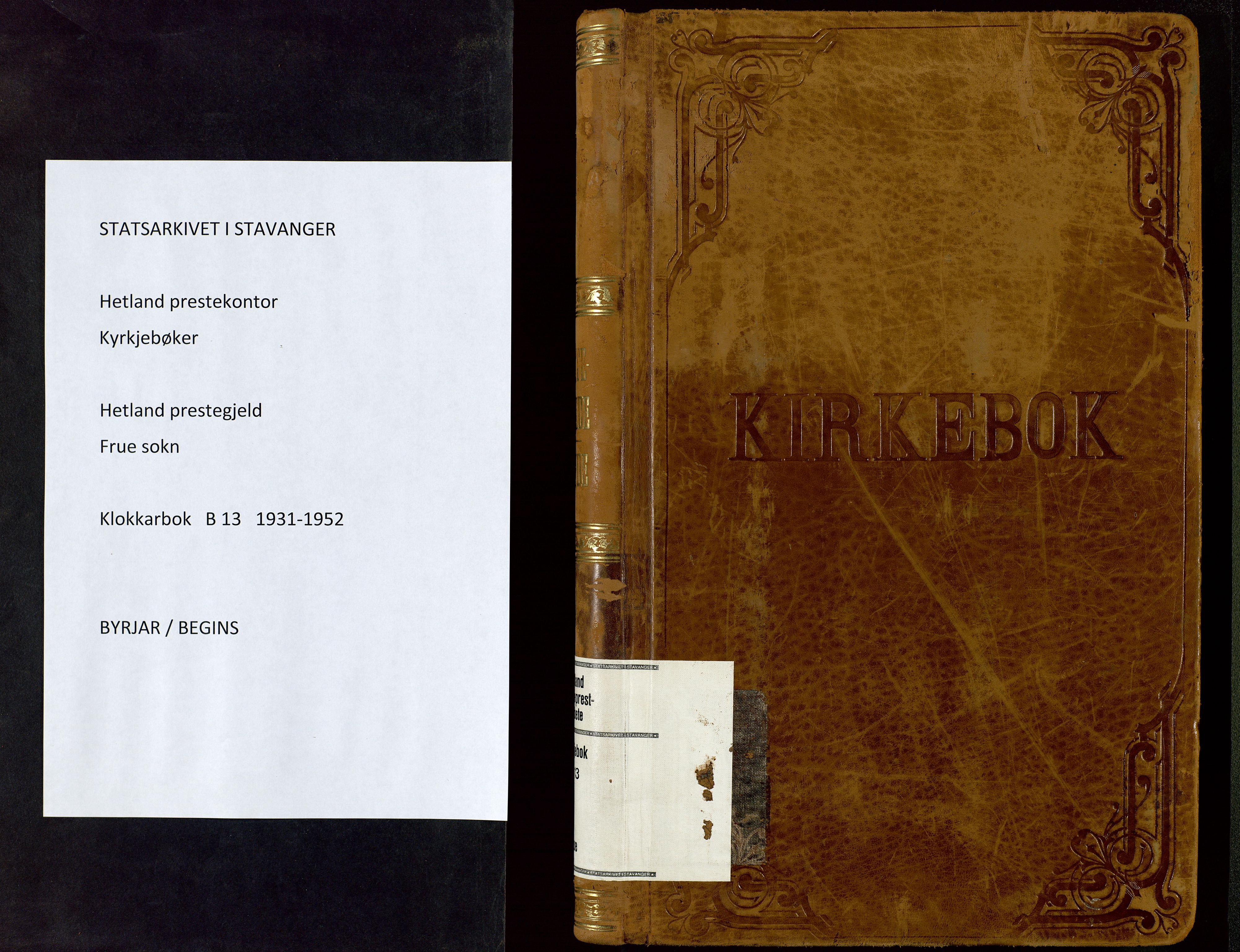 Hetland sokneprestkontor, SAST/A-101826/30/30BB/L0013: Parish register (copy) no. B 13, 1931-1952