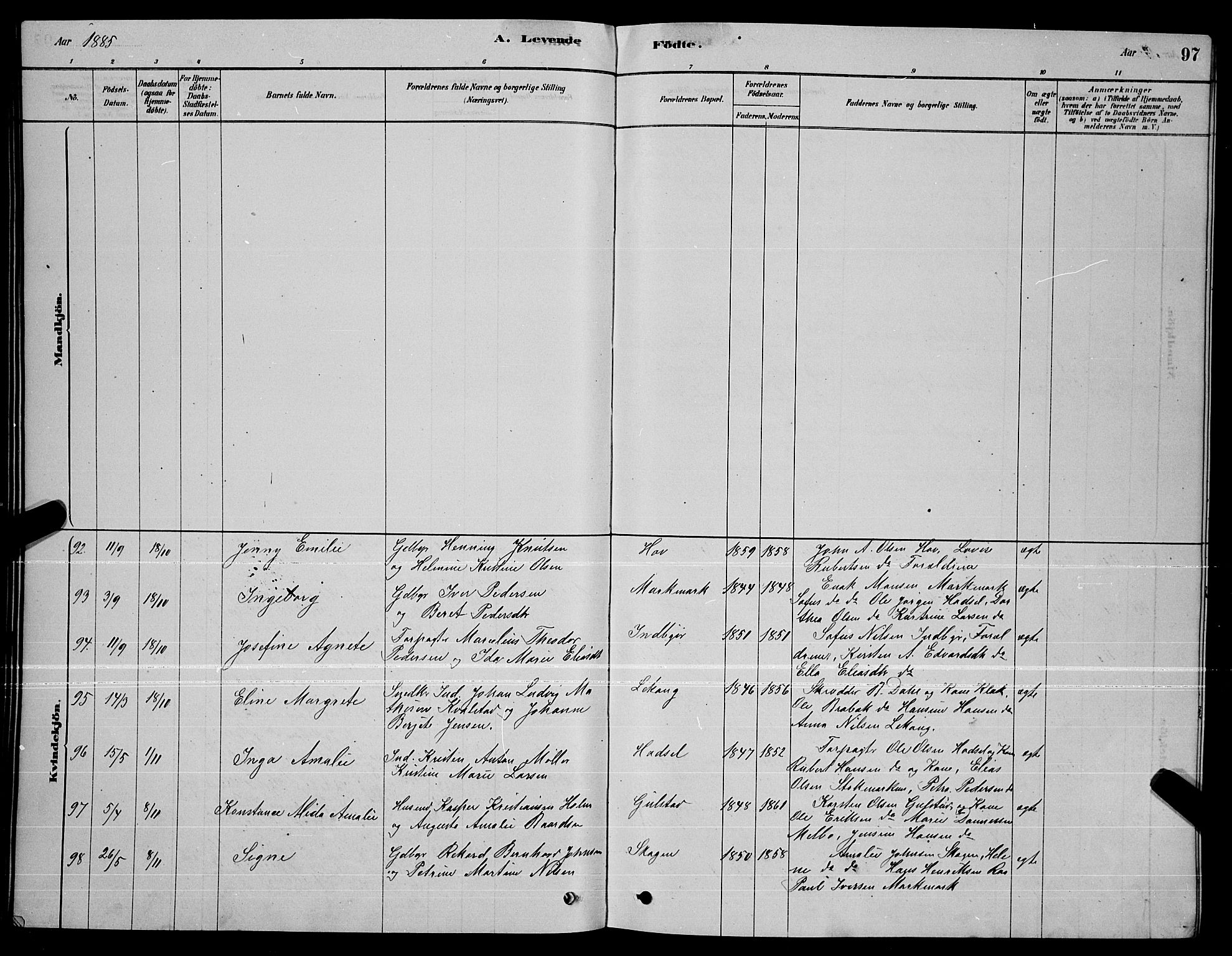 Ministerialprotokoller, klokkerbøker og fødselsregistre - Nordland, AV/SAT-A-1459/888/L1267: Parish register (copy) no. 888C05, 1878-1890, p. 97