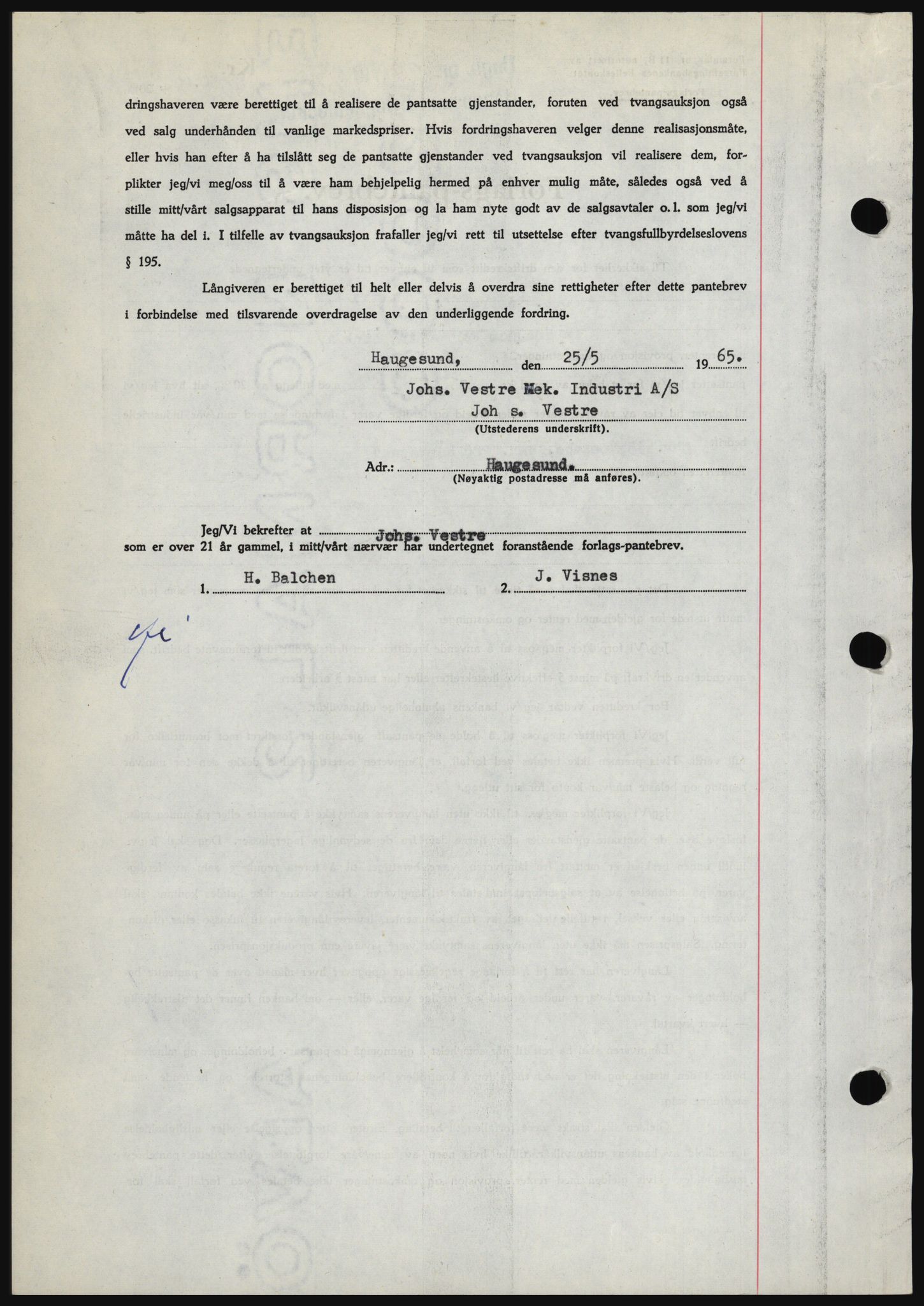 Haugesund tingrett, SAST/A-101415/01/II/IIC/L0053: Mortgage book no. B 53, 1965-1965, Diary no: : 1288/1965