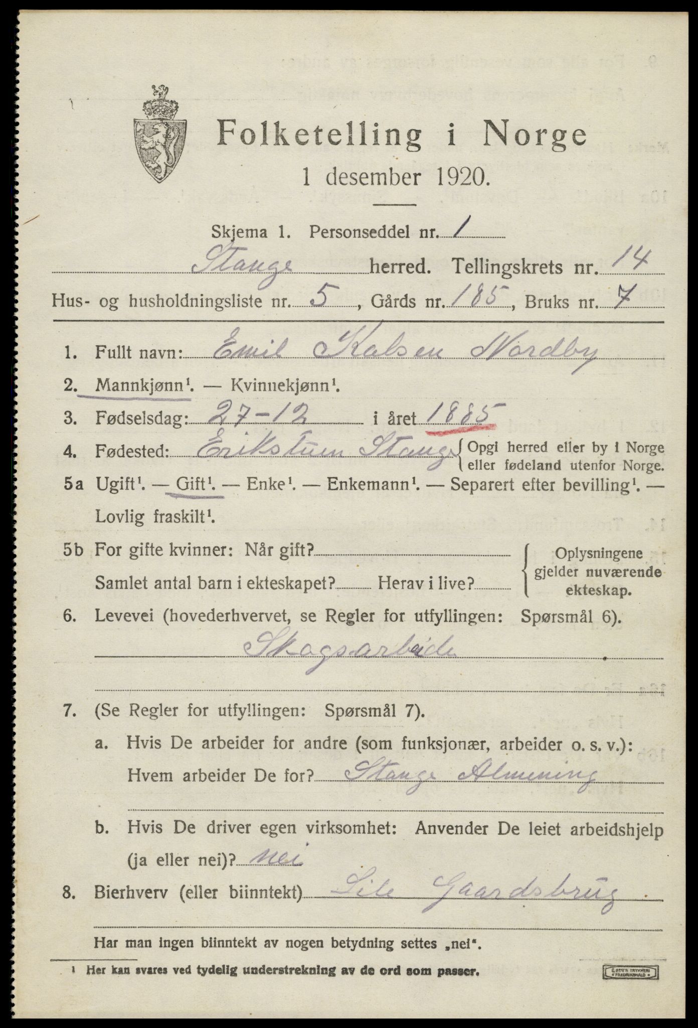SAH, 1920 census for Stange, 1920, p. 19793