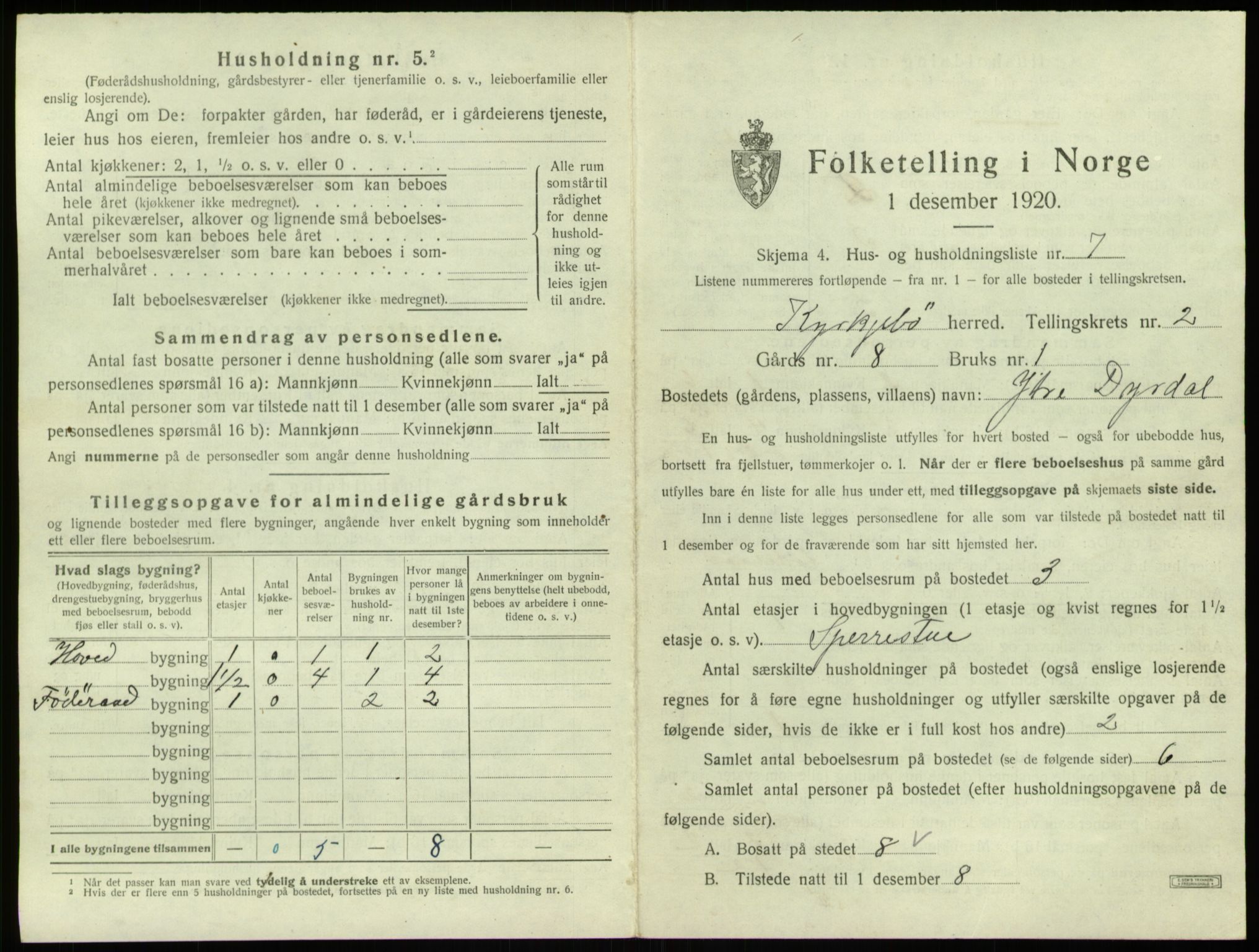 SAB, 1920 census for Kyrkjebø, 1920, p. 98