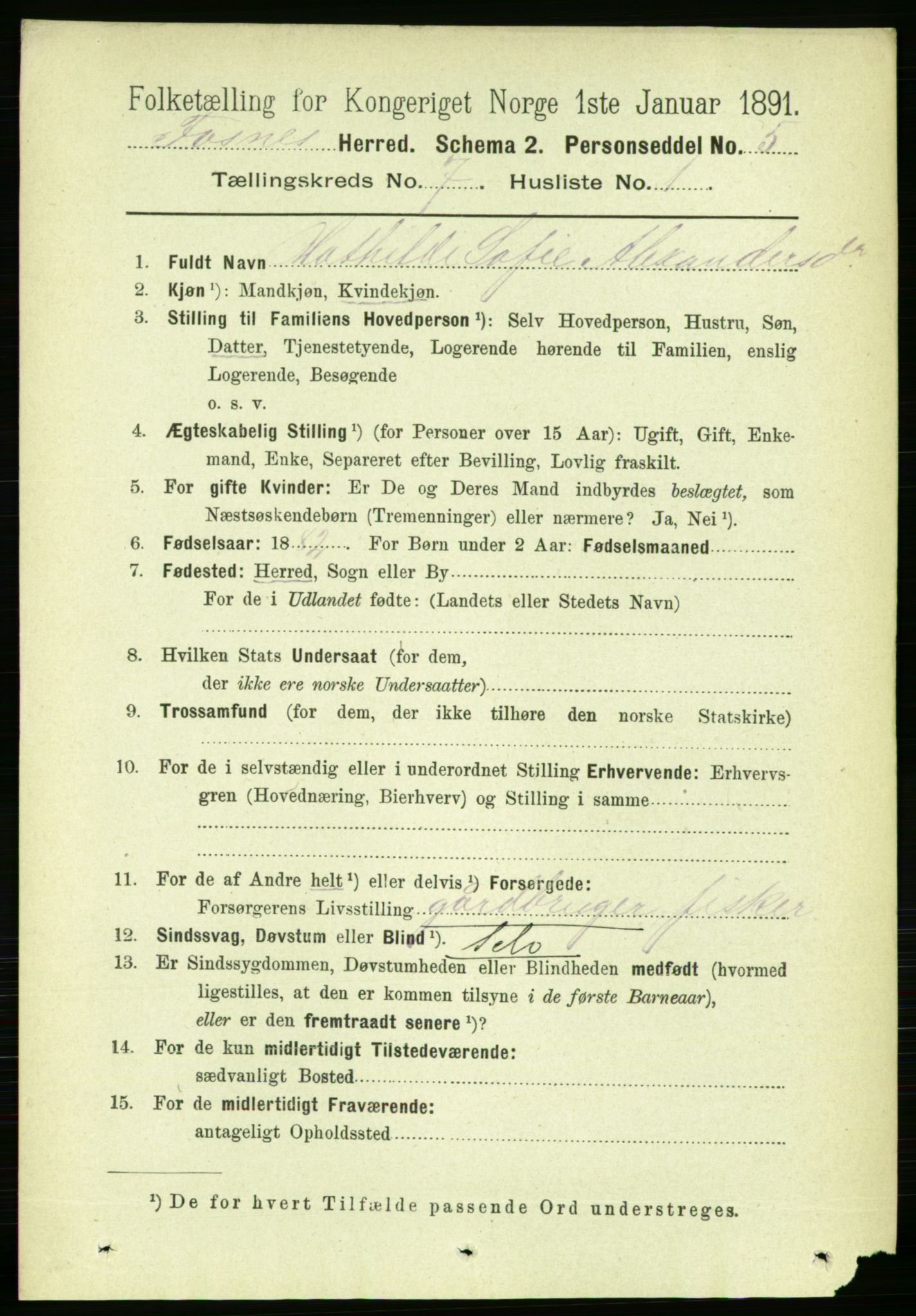 RA, 1891 census for 1748 Fosnes, 1891, p. 3109