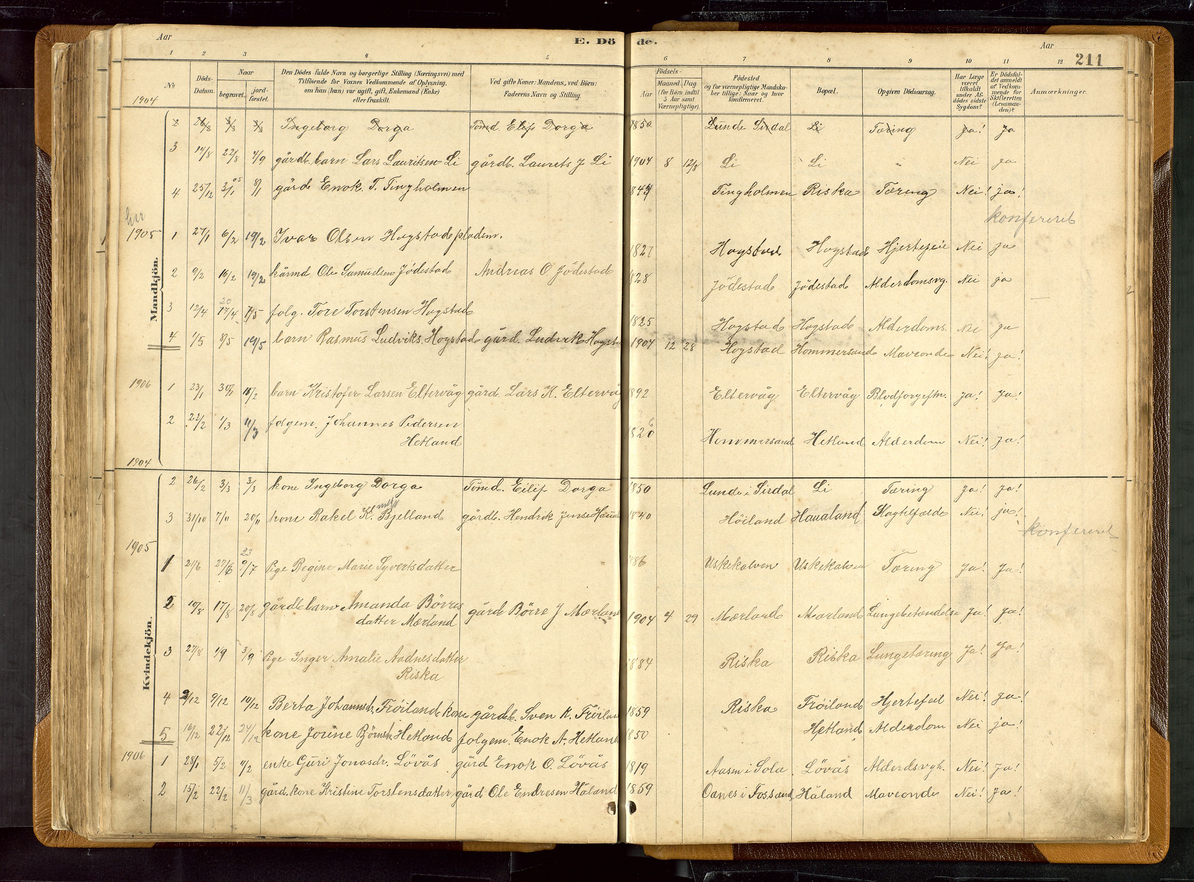 Hetland sokneprestkontor, SAST/A-101826/30/30BB/L0007: Parish register (copy) no. B 7, 1878-1910, p. 211