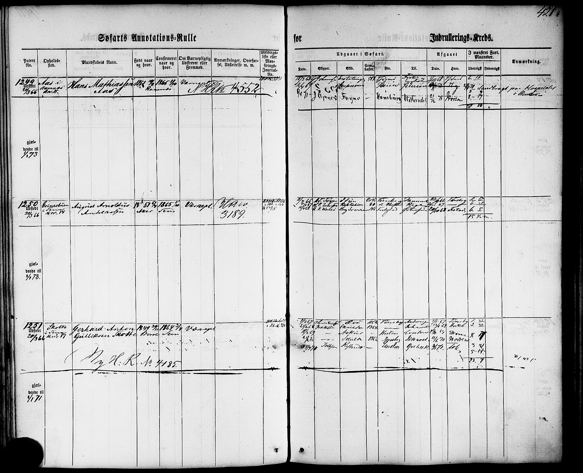 Tønsberg innrulleringskontor, AV/SAKO-A-786/F/Fb/L0001: Annotasjonsrulle Patent nr. 1-1724, 1860-1868, p. 440