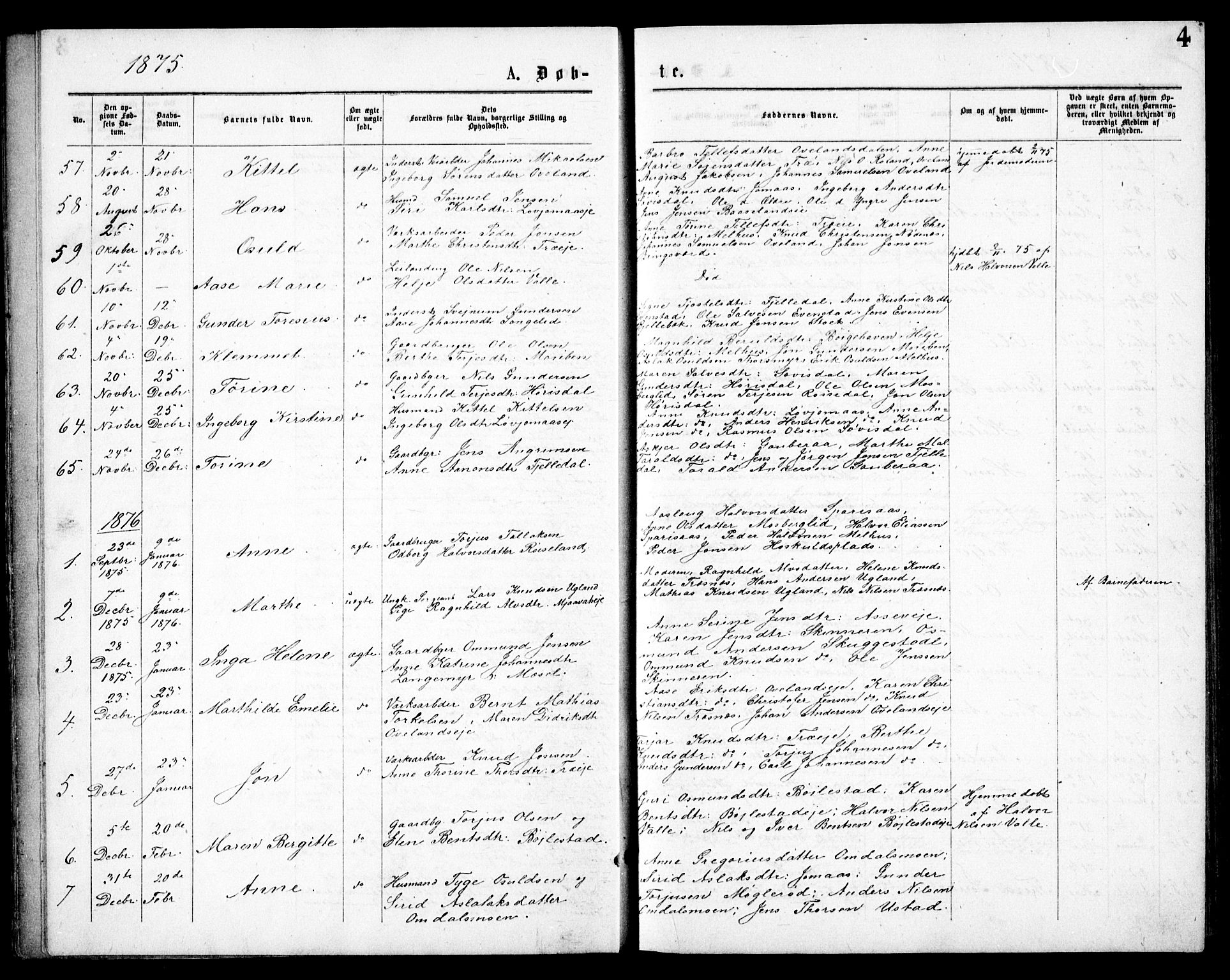 Froland sokneprestkontor, SAK/1111-0013/F/Fb/L0009: Parish register (copy) no. B 9, 1875-1893, p. 4
