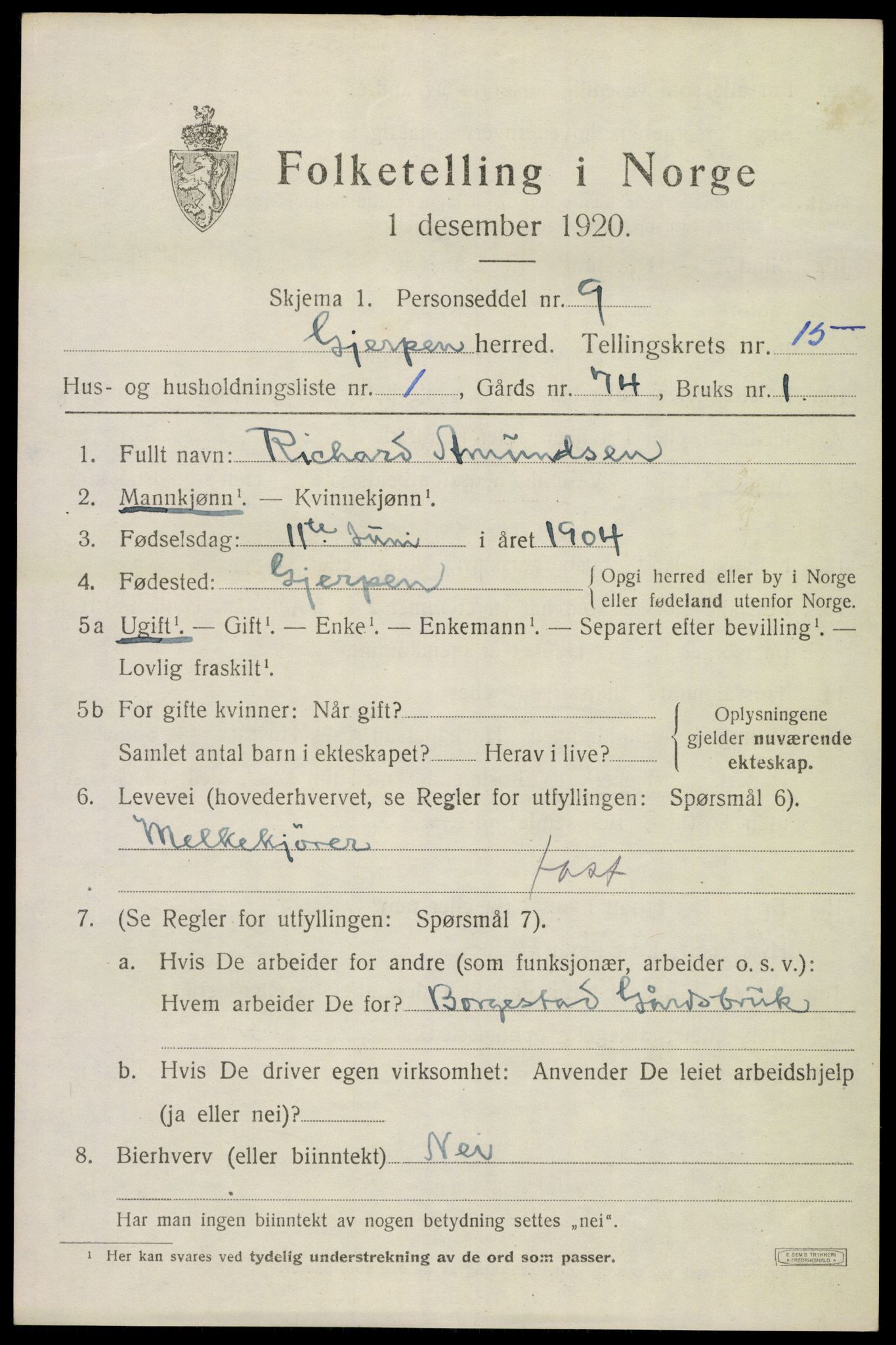 SAKO, 1920 census for Gjerpen, 1920, p. 17232