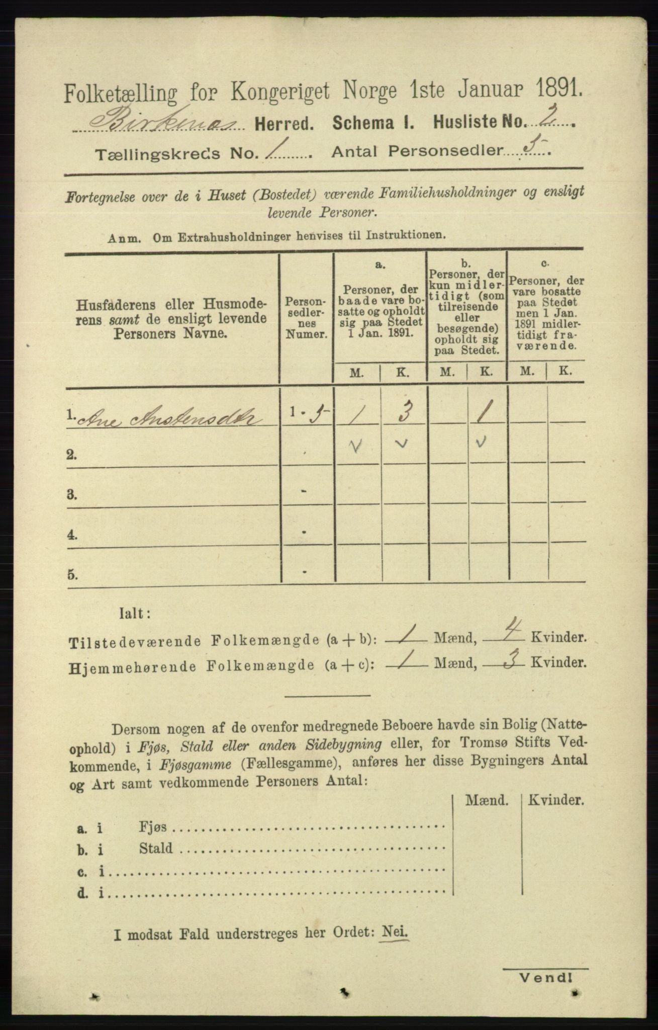 RA, 1891 Census for 0928 Birkenes, 1891, p. 22