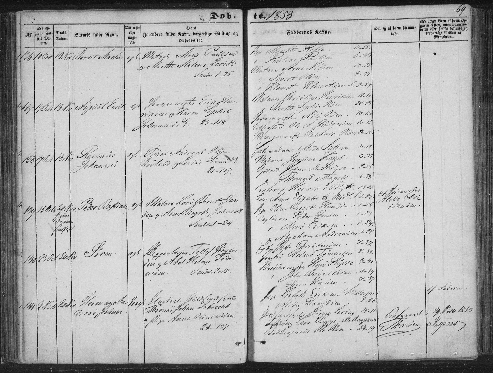 Korskirken sokneprestembete, AV/SAB-A-76101/H/Haa/L0017: Parish register (official) no. B 3, 1851-1857, p. 69