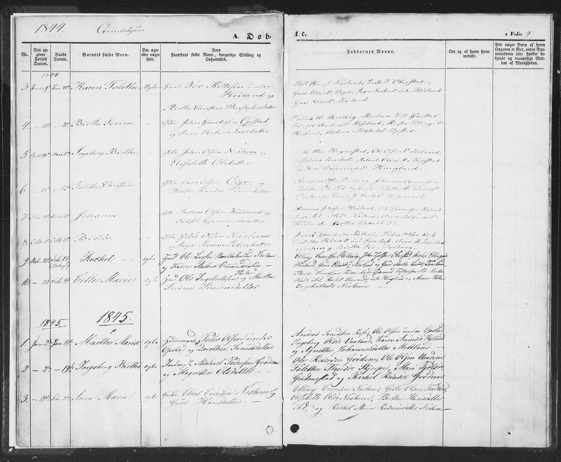 Hå sokneprestkontor, SAST/A-101801/001/30BA/L0006: Parish register (official) no. A 5, 1842-1853, p. 9