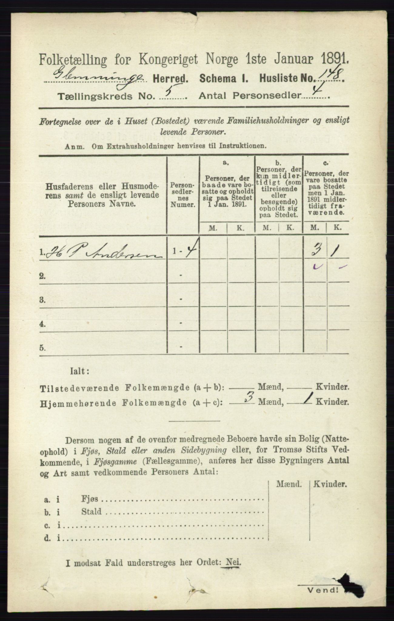 RA, 1891 census for 0132 Glemmen, 1891, p. 6045