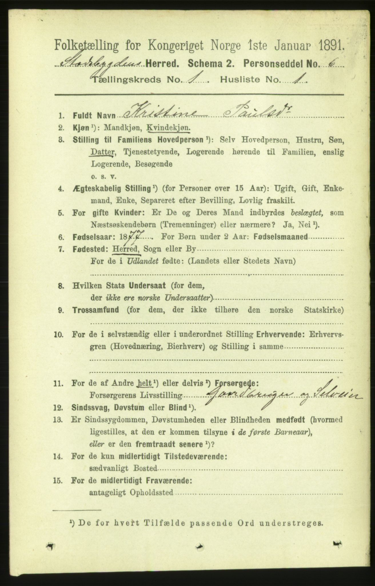 RA, 1891 census for 1625 Stadsbygd, 1891, p. 109