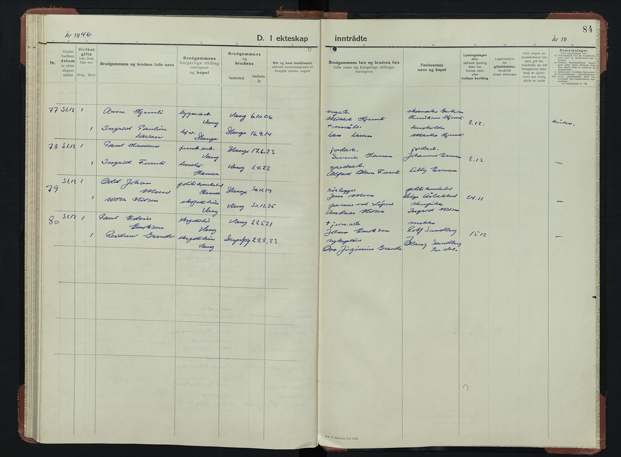 Vang prestekontor, Hedmark, AV/SAH-PREST-008/H/Ha/Hab/L0019: Parish register (copy) no. 19, 1940-1953, p. 84