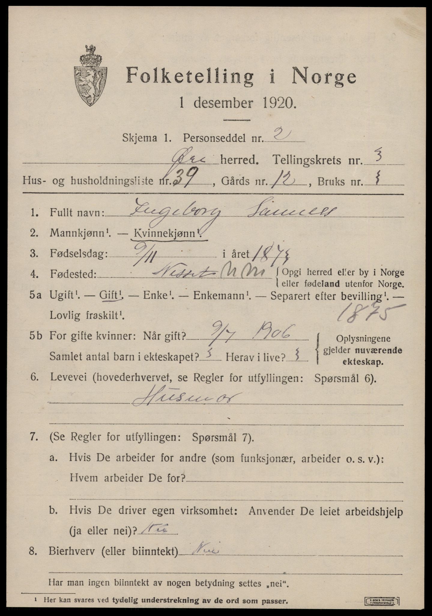 SAT, 1920 census for Øre, 1920, p. 2021