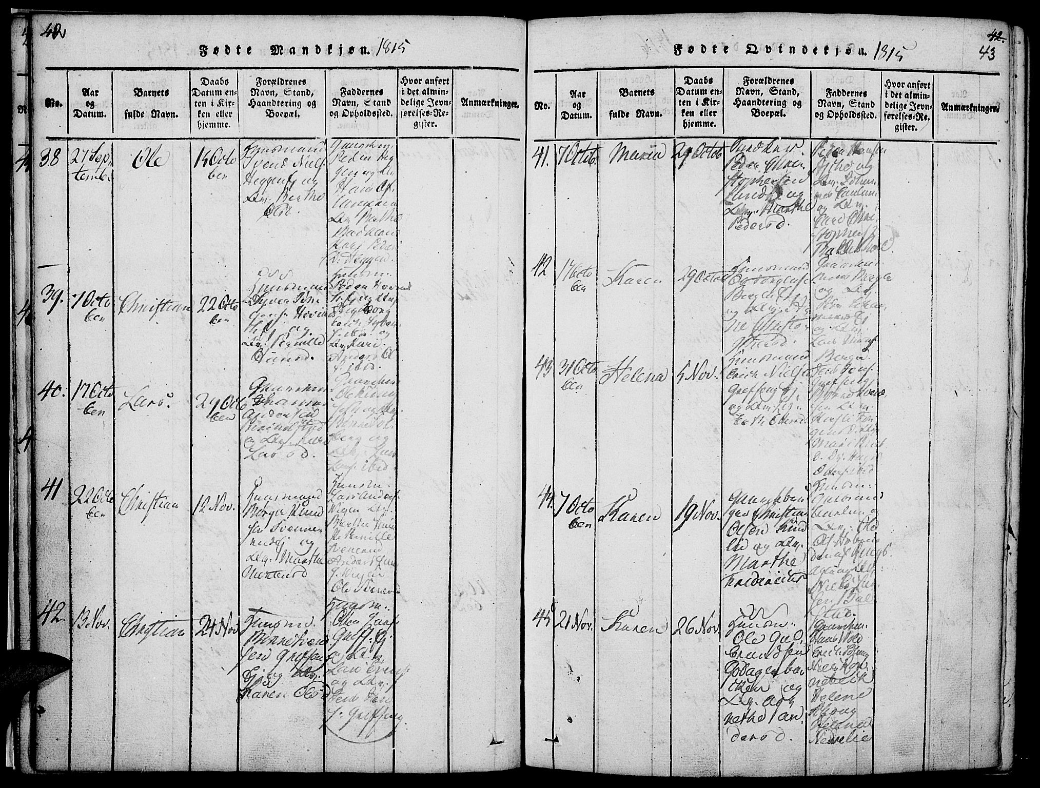 Nes prestekontor, Hedmark, SAH/PREST-020/K/Ka/L0002: Parish register (official) no. 2, 1813-1827, p. 42-43