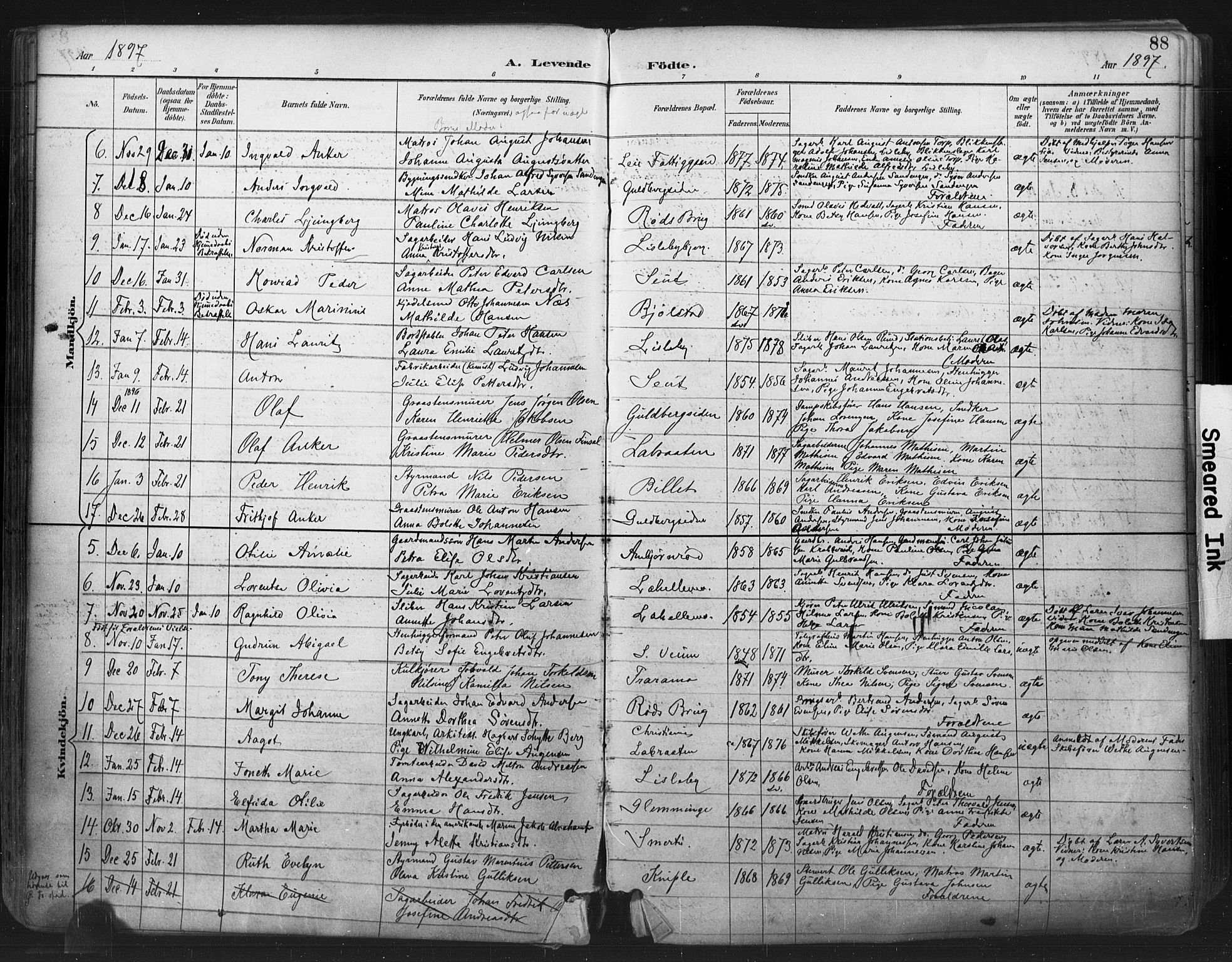 Glemmen prestekontor Kirkebøker, SAO/A-10908/F/Fa/L0013: Parish register (official) no. 13, 1892-1907, p. 88