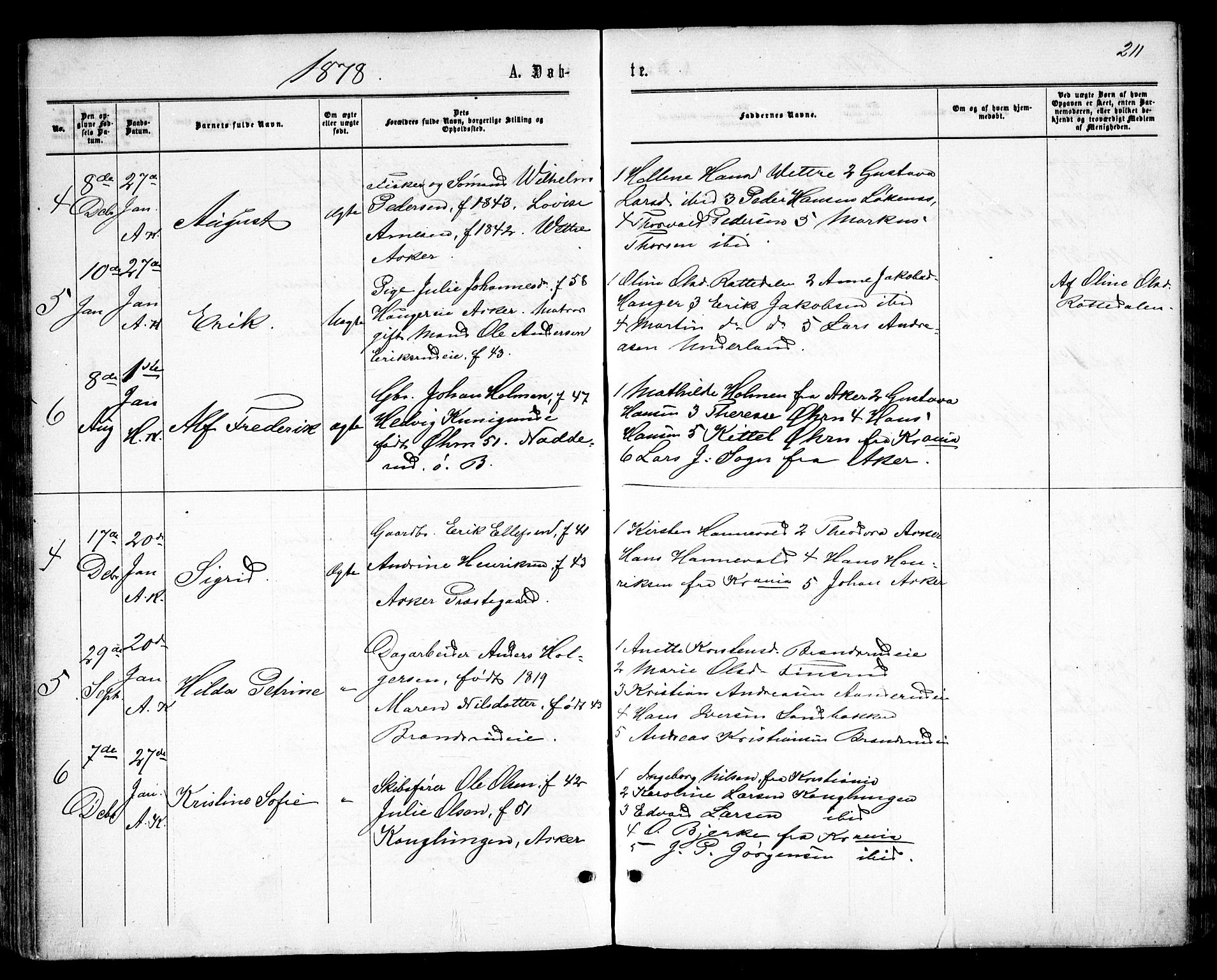 Asker prestekontor Kirkebøker, SAO/A-10256a/F/Fa/L0008: Parish register (official) no. I 8, 1865-1878, p. 211