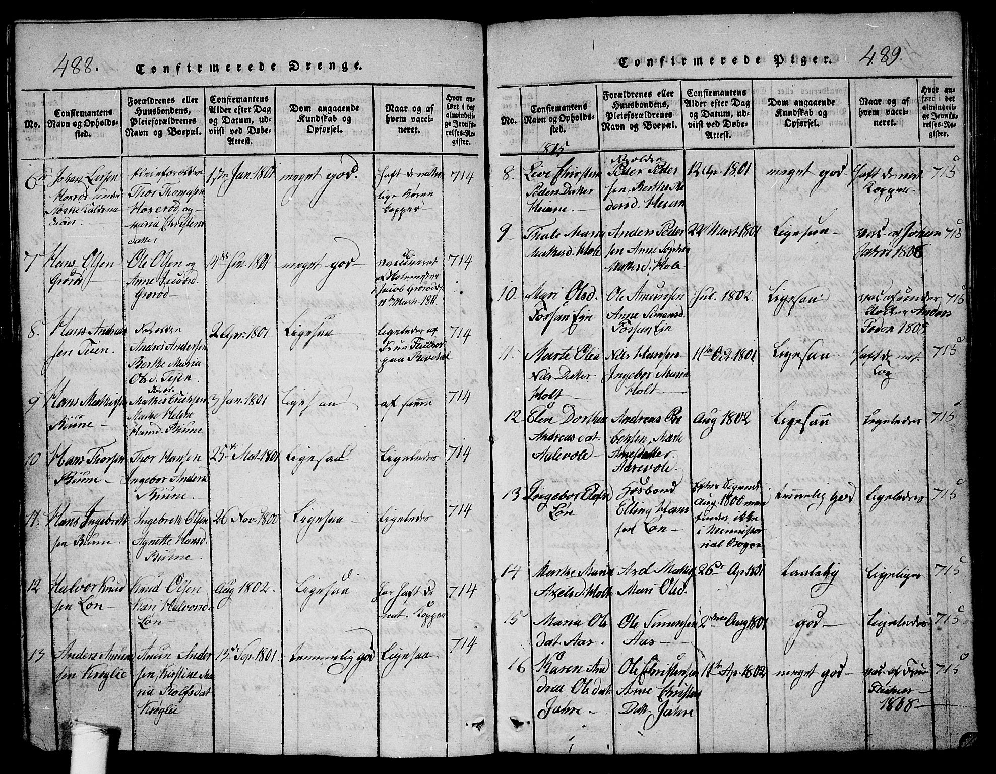 Ramnes kirkebøker, AV/SAKO-A-314/G/Ga/L0001: Parish register (copy) no. I 1, 1813-1847, p. 488-489