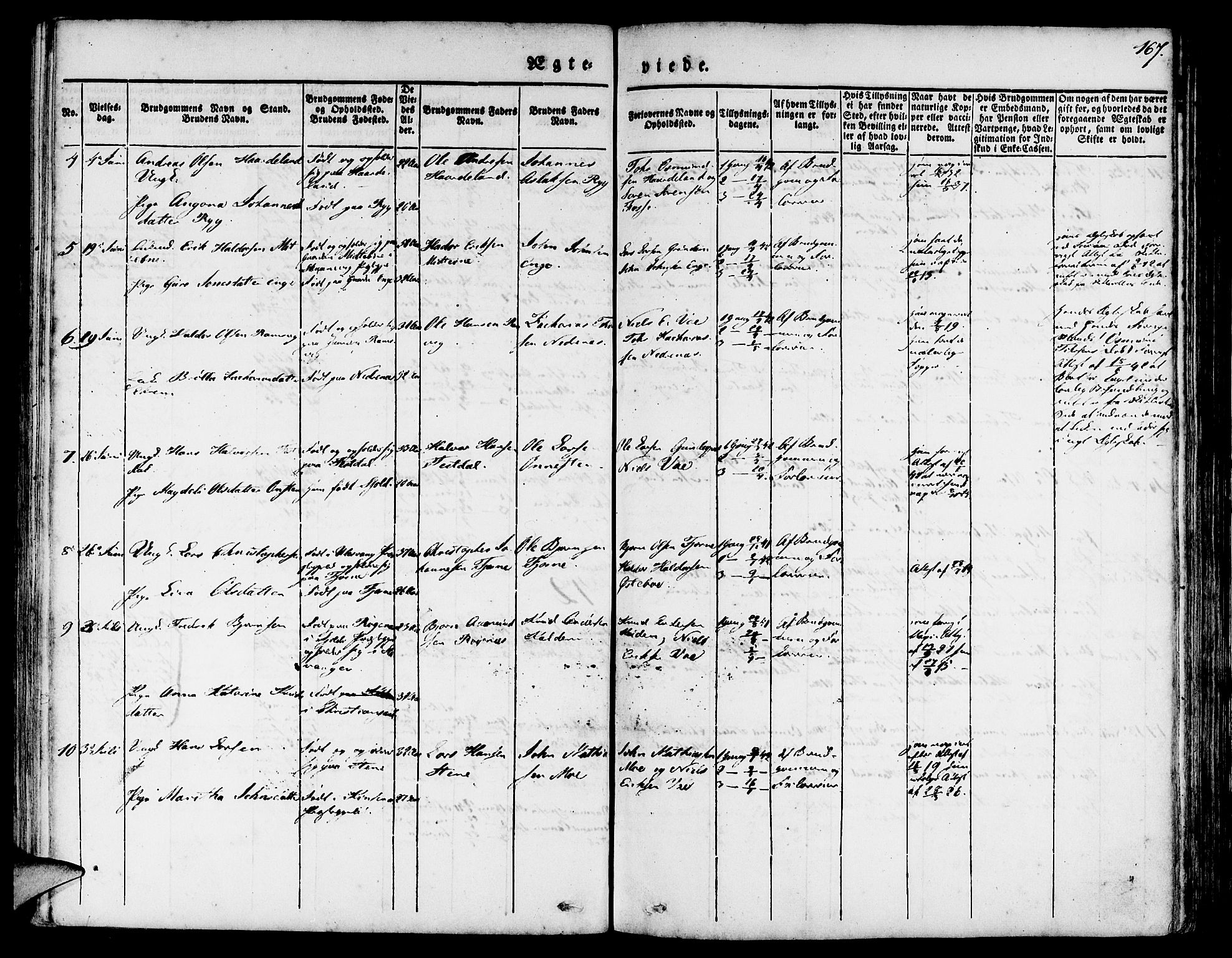 Etne sokneprestembete, AV/SAB-A-75001/H/Haa: Parish register (official) no. A 7, 1831-1847, p. 167