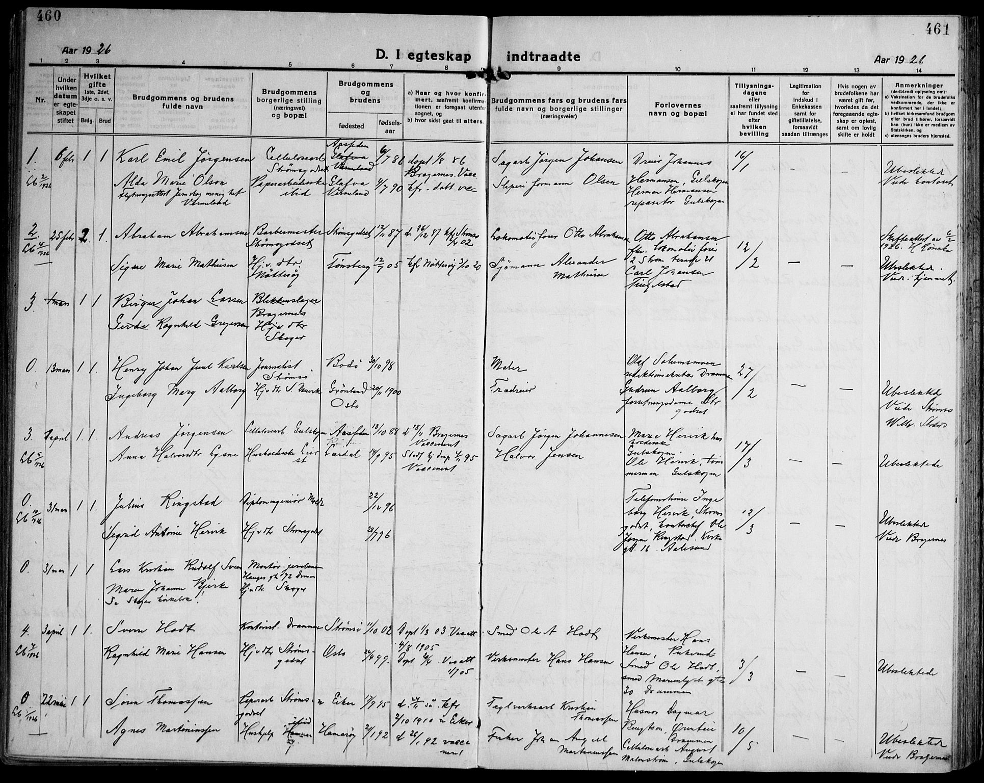 Strømsgodset kirkebøker, AV/SAKO-A-324/F/Fa/L0003: Parish register (official) no. 3, 1920-1936, p. 460-461